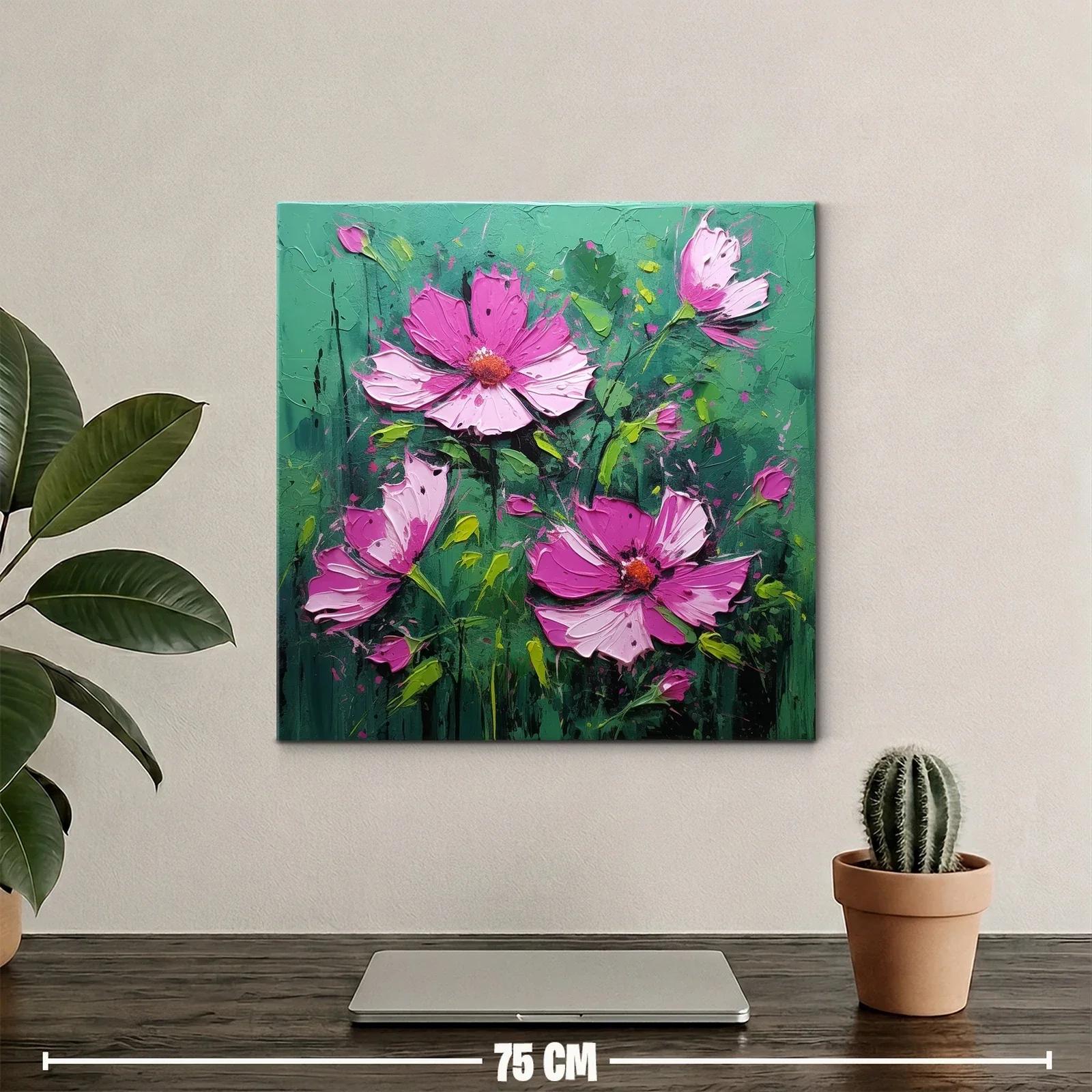 Explosión de flores rosas sobre fondo verde vibrante — miniatura 2