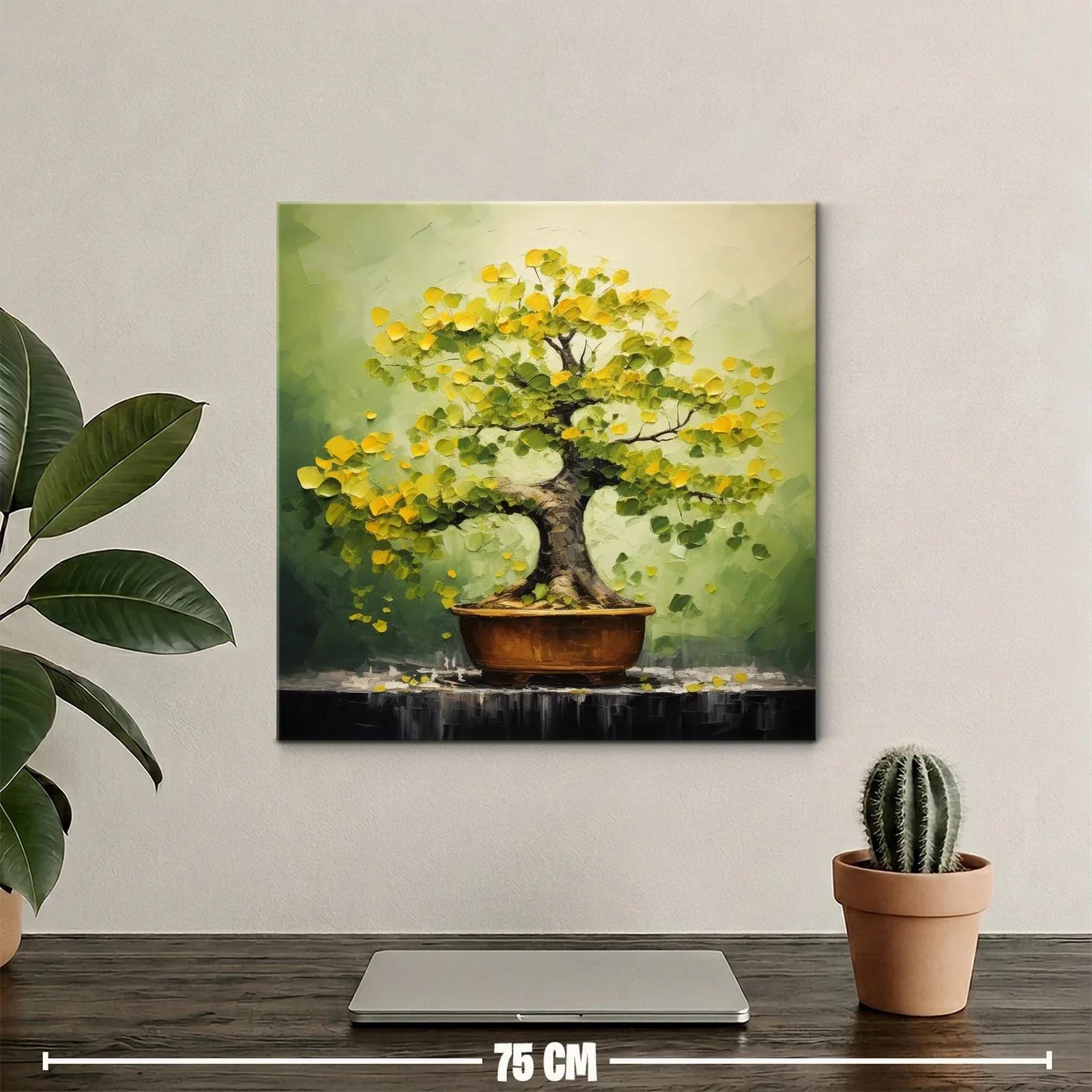 Arbol Bonsái con Hojas Amarillas y Fondo Verde Suave — miniatura 2