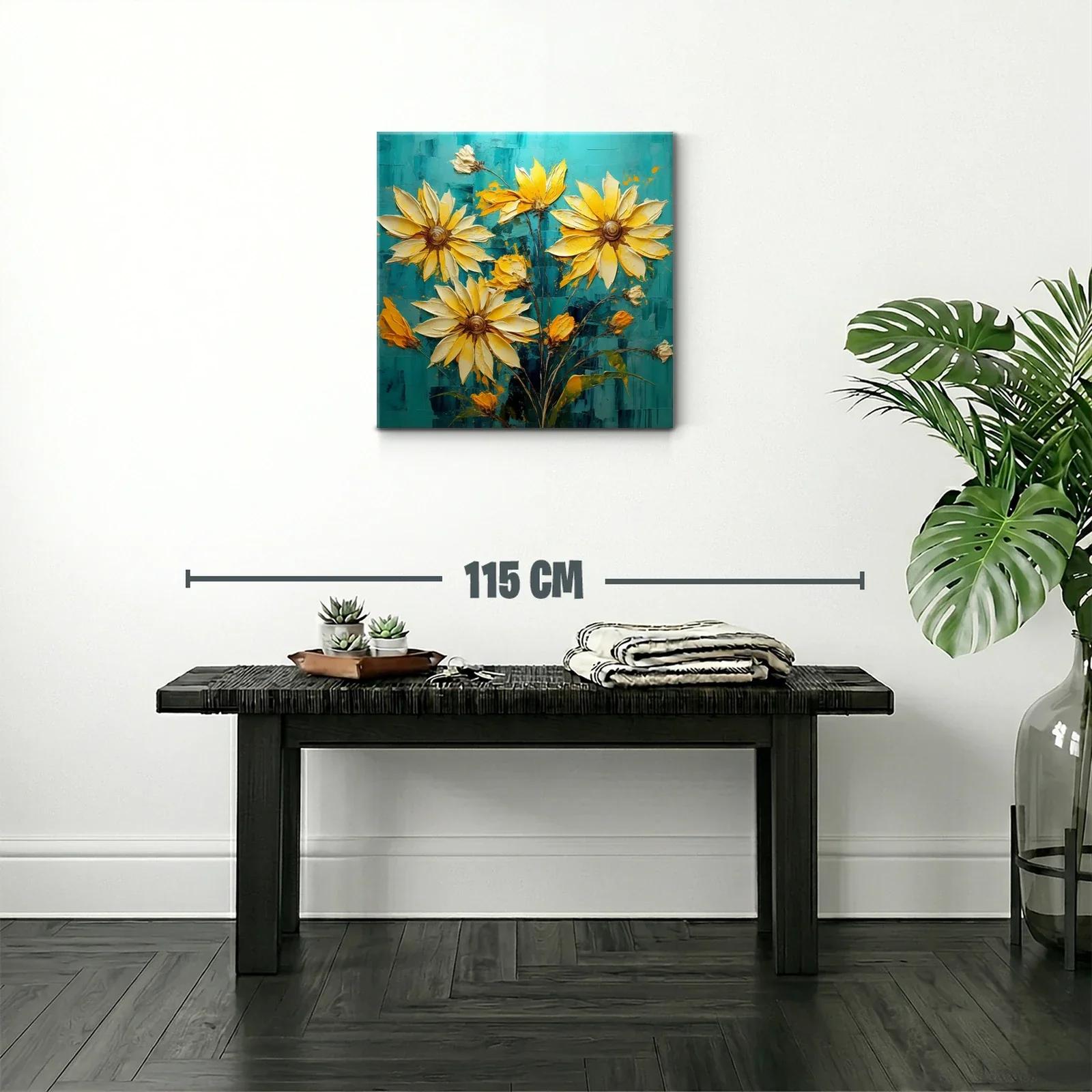 Cuadro con vibrantes flores amarillas sobre fondo azul — miniatura 2