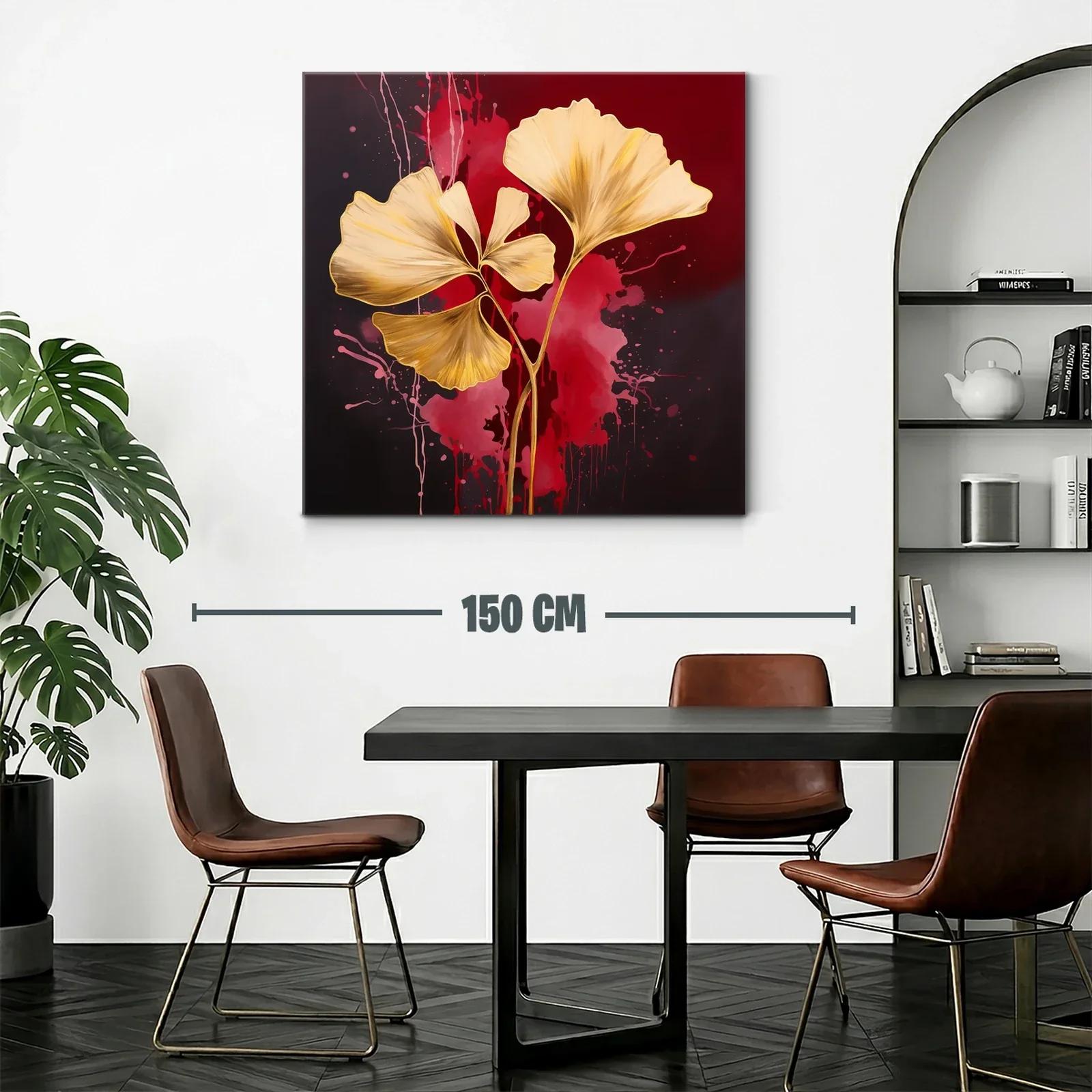 Elegancia dorada con hojas abstractas sobre fondo rojo intenso — miniatura 2