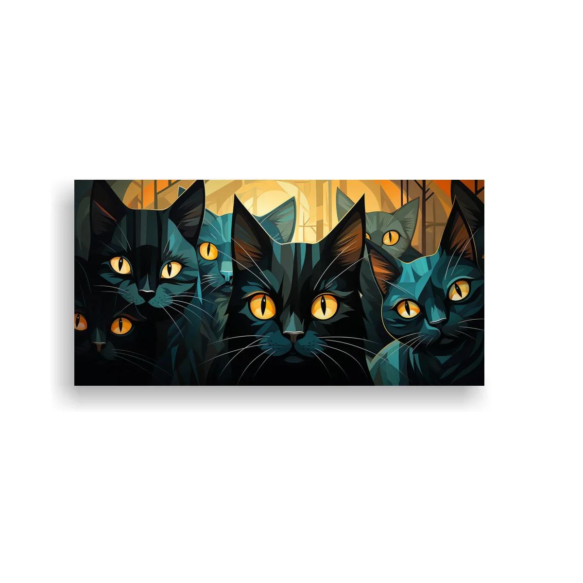 Cuadro gatos negros de ojos amarillos con rostros superpuestos