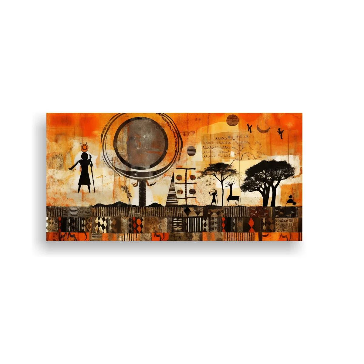 Cuadro escena africana con figura femenina y gran disco solar — imagen principal