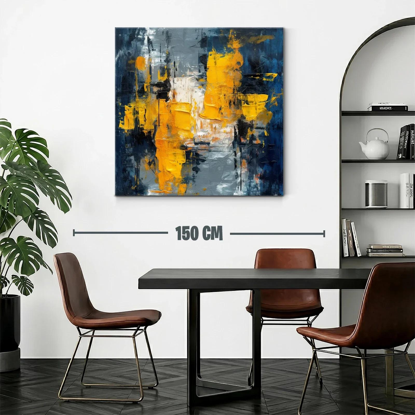 Cuadro abstracto con tonos dorados y azul oscuro — miniatura 2