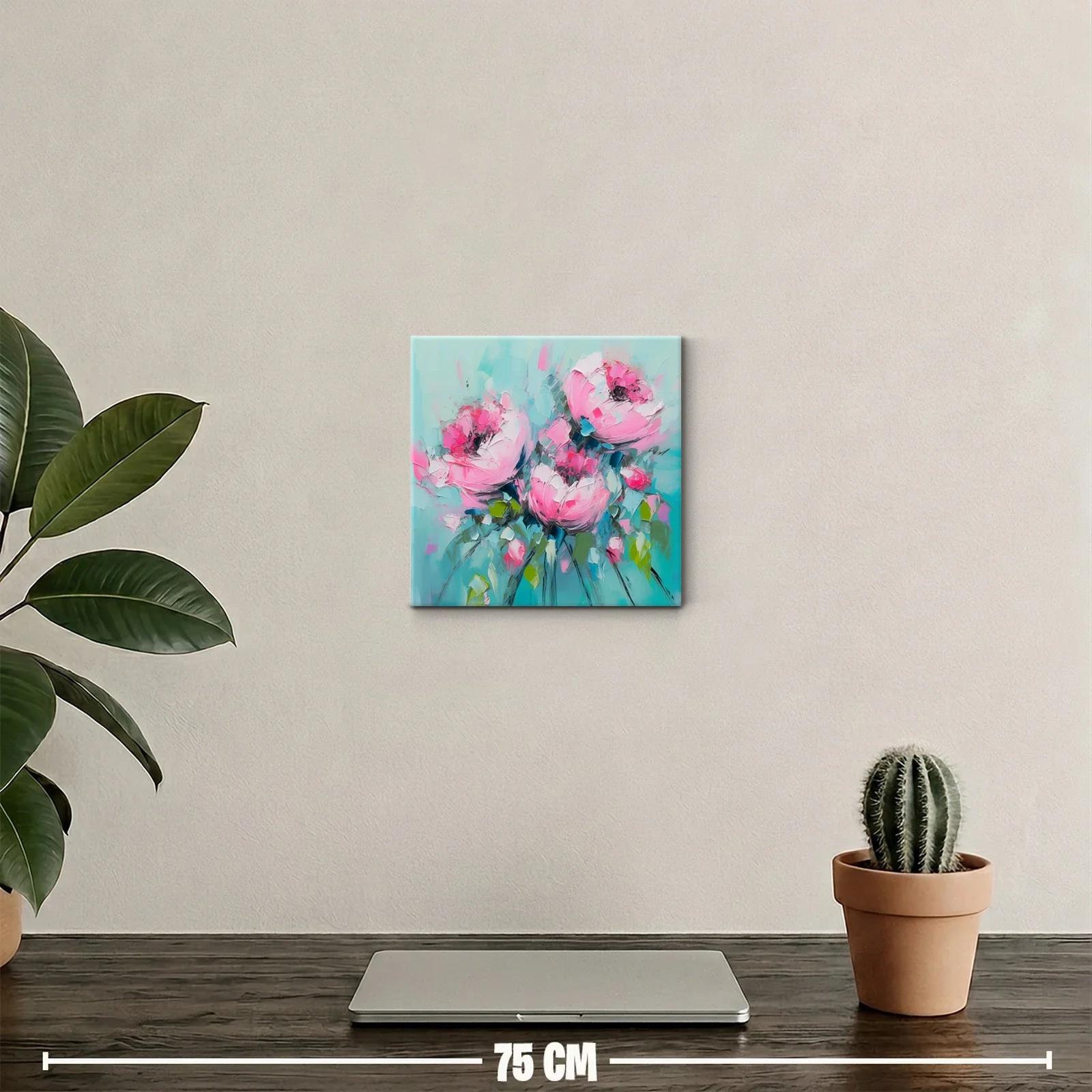 Flores rosas vibrantes sobre fondo turquesa suave — miniatura 2