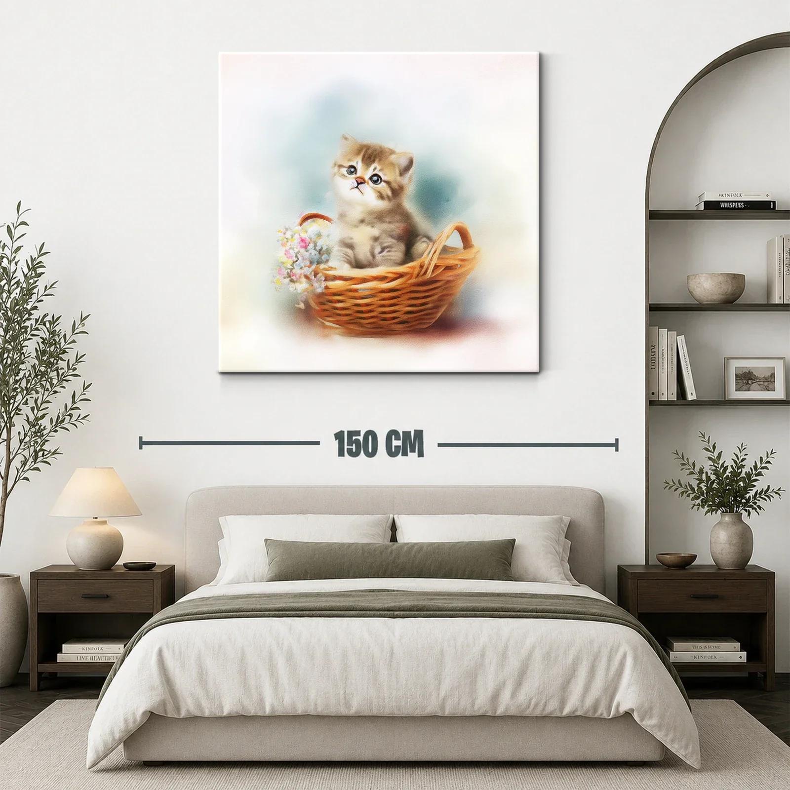 Tierna escena de gatito en cesta con flores delicadas — miniatura 3