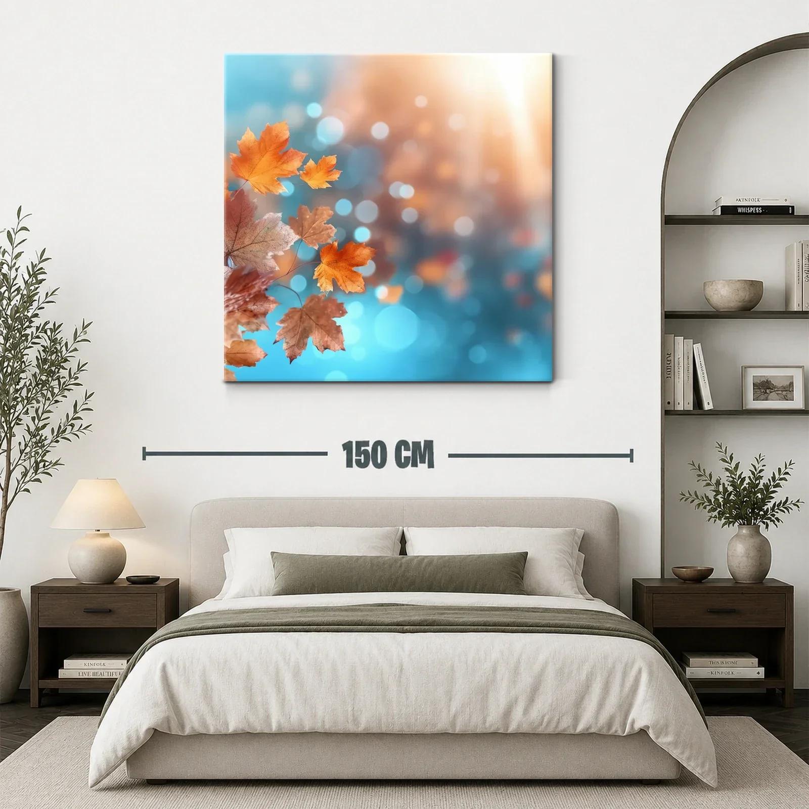 Cuadro con hojas de otoño en tonos cálidos y azul brillante — miniatura 3