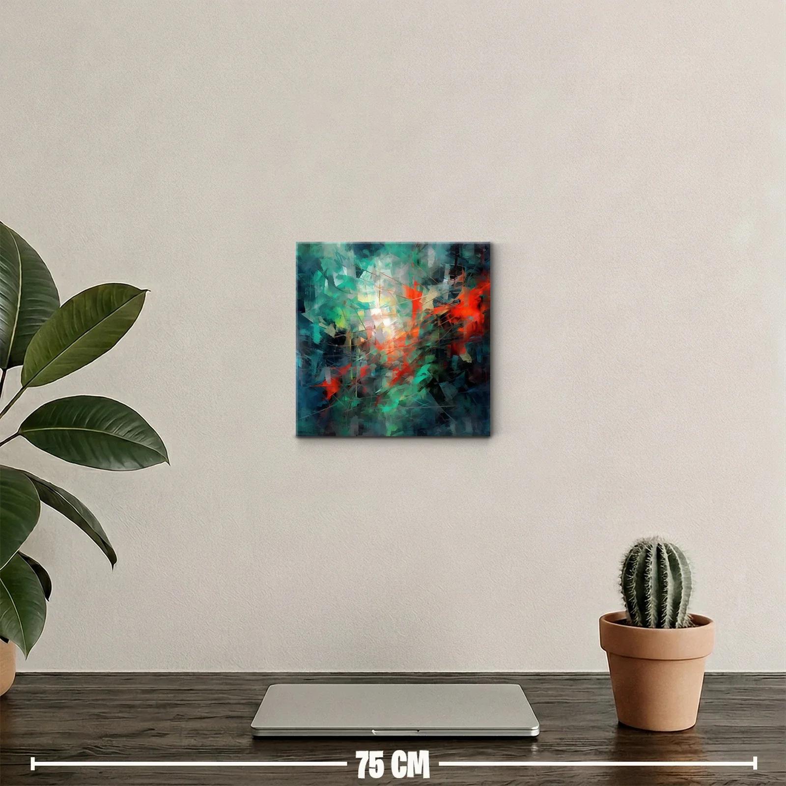 Cuadro abstracto con vibrantes toques en tonos verdes y rojos — miniatura 2