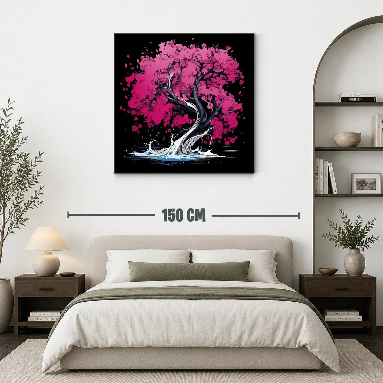 Árbol de flores rosas con base de agua dinámica y oscura — miniatura 3
