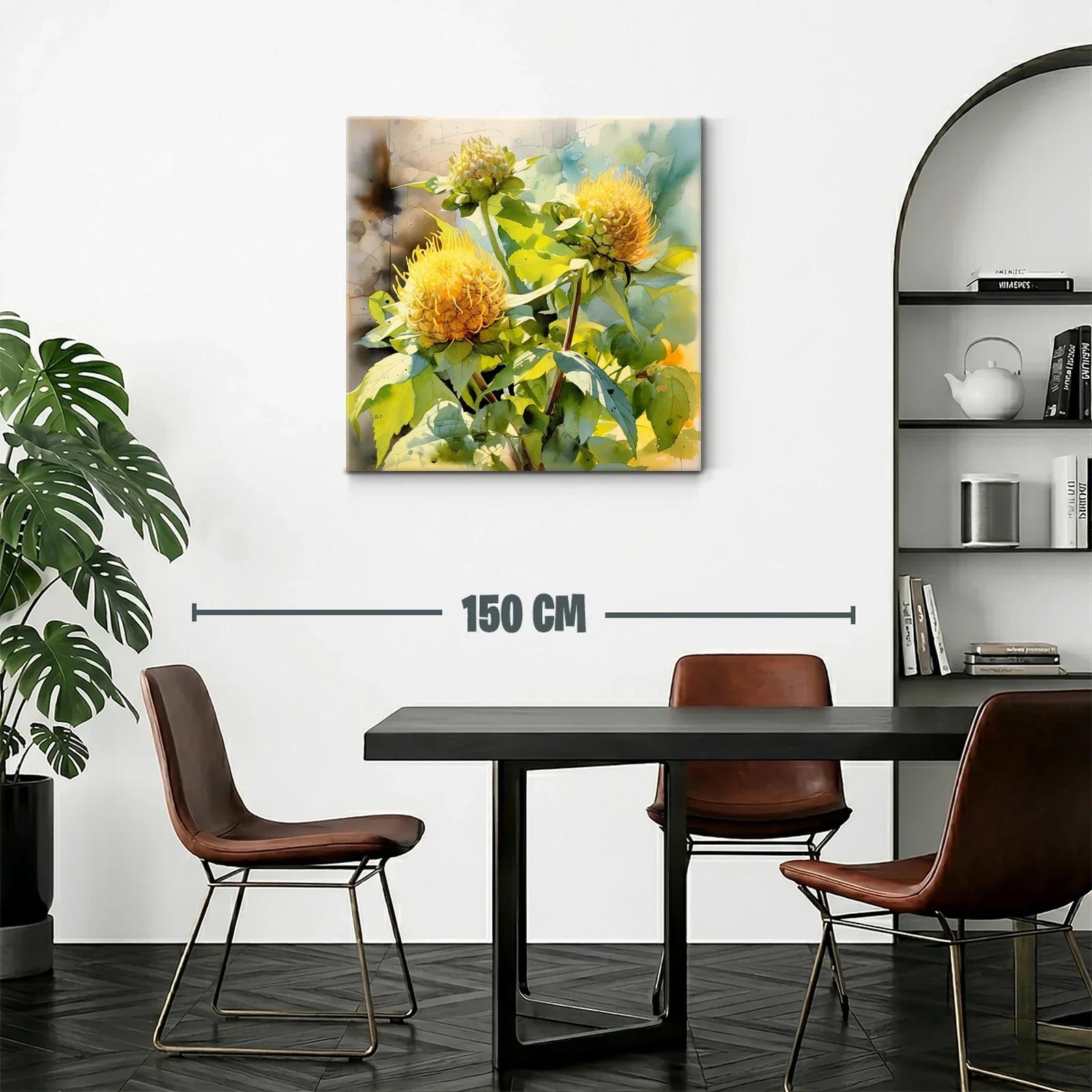 Cuadro floral vibrante con tonos amarillos y verdes naturales — miniatura 2