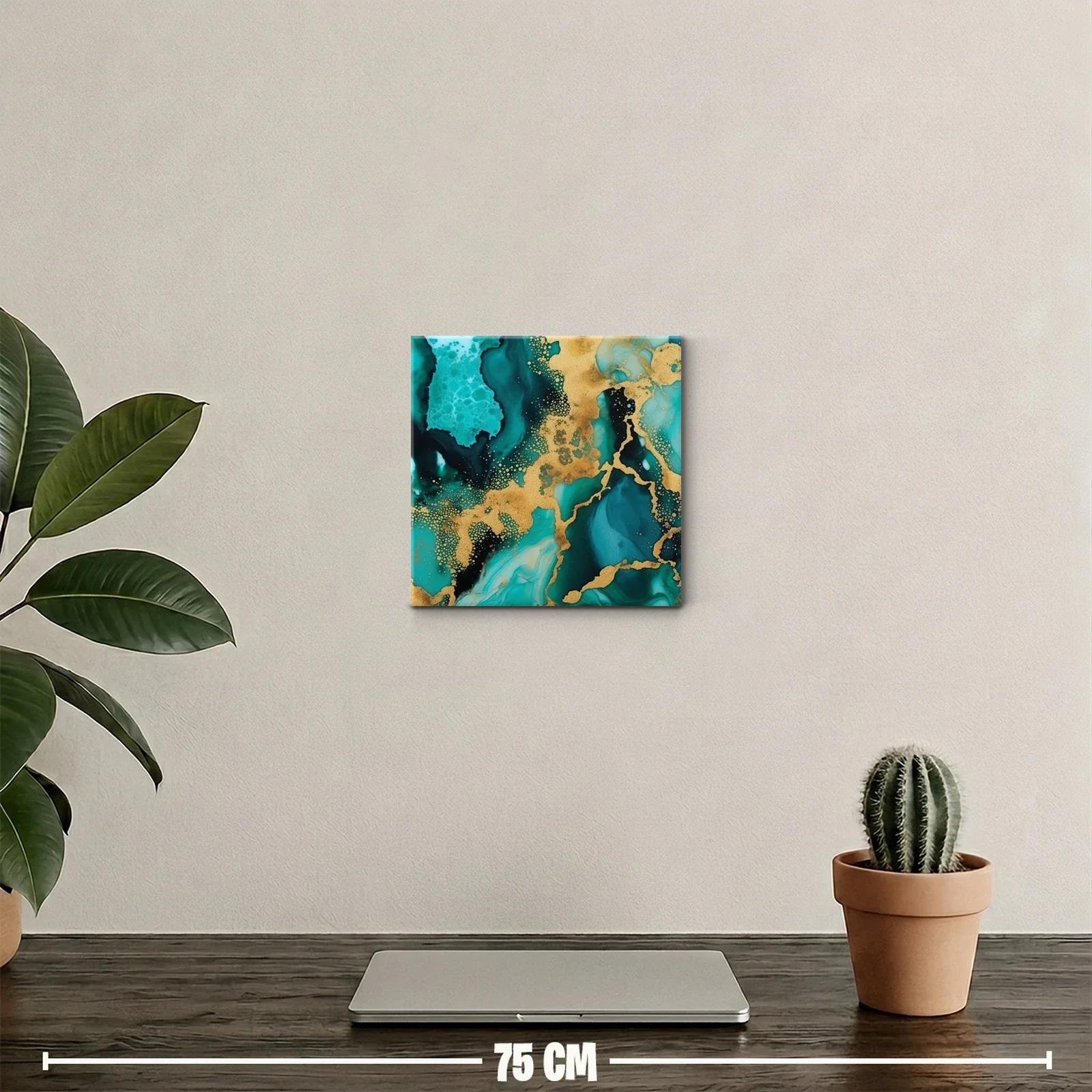 Cuadro decorativo con diseño abstracto en tonos azul y dorado — miniatura 2