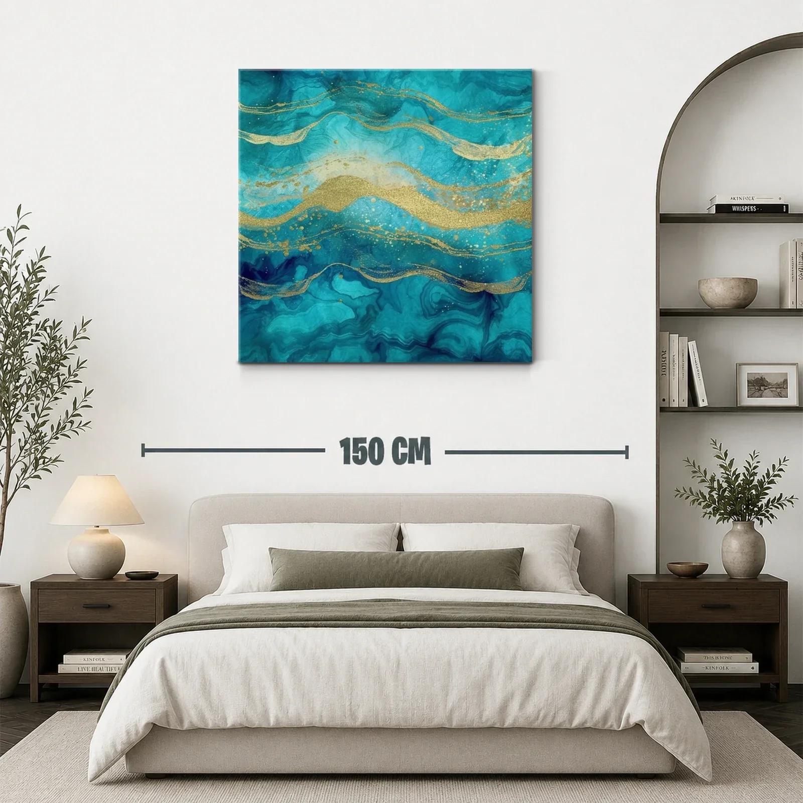 Cuadro abstracto con tonos turquesa y dorados brillantes — miniatura 3