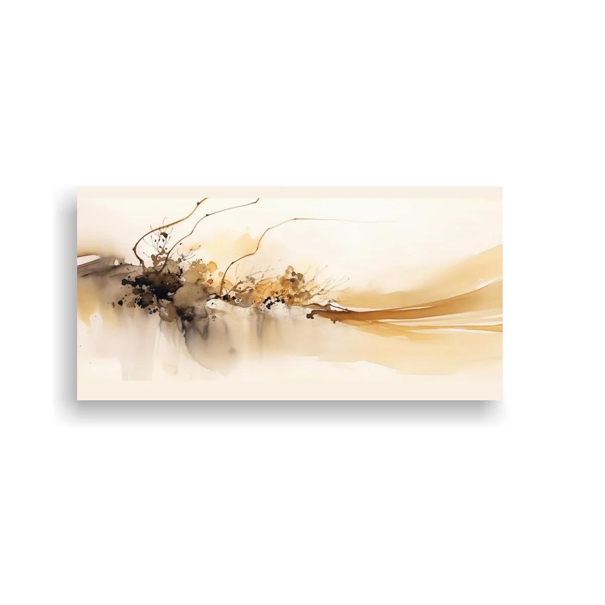 Cuadro abstracto beige y dorado con salpicaduras negras — imagen principal