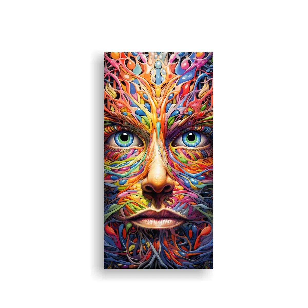 Cuadro rostro humano multicolor con patrones orgánicos simétricos — imagen principal