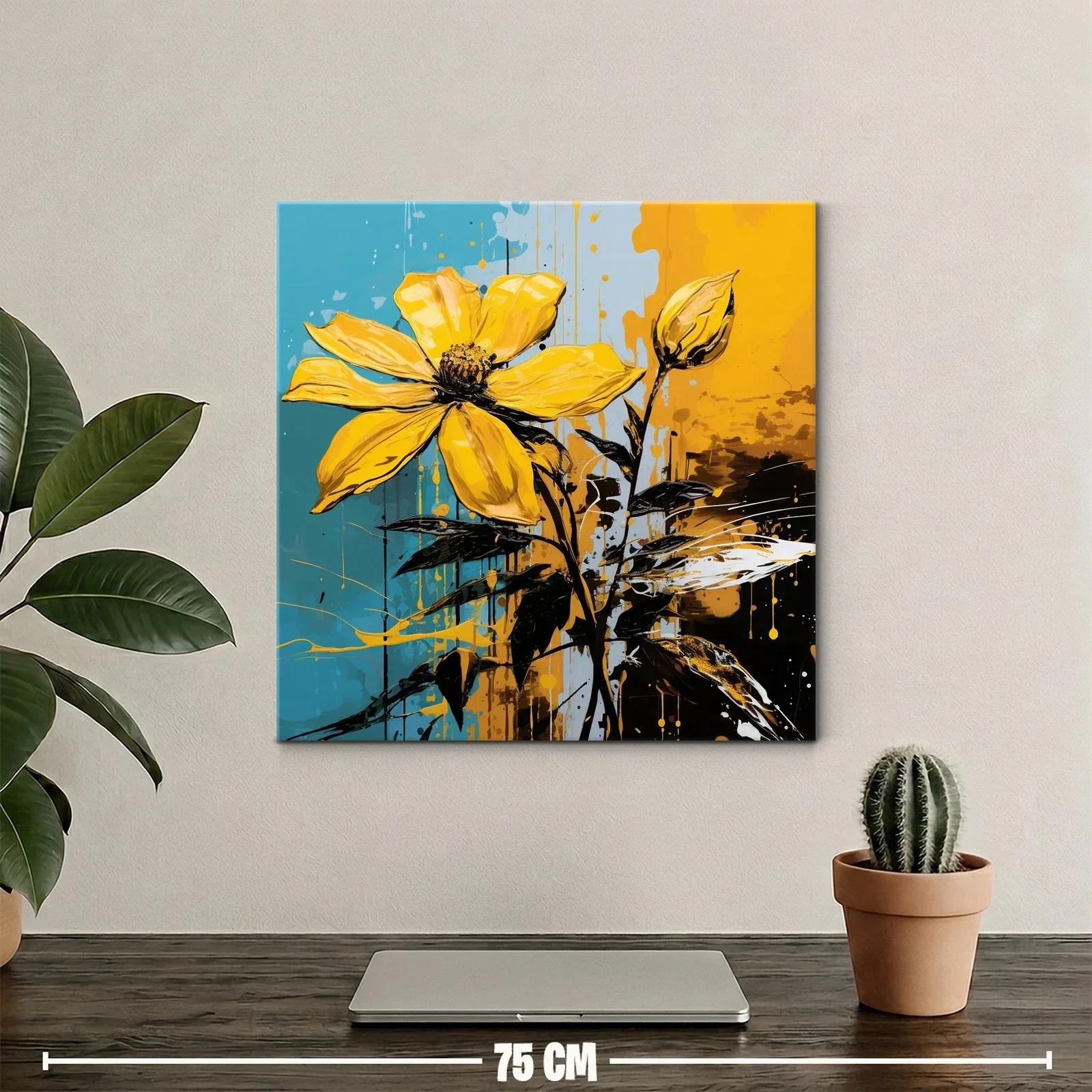 Flor amarilla vibrante sobre fondo azul y ocre — miniatura 2