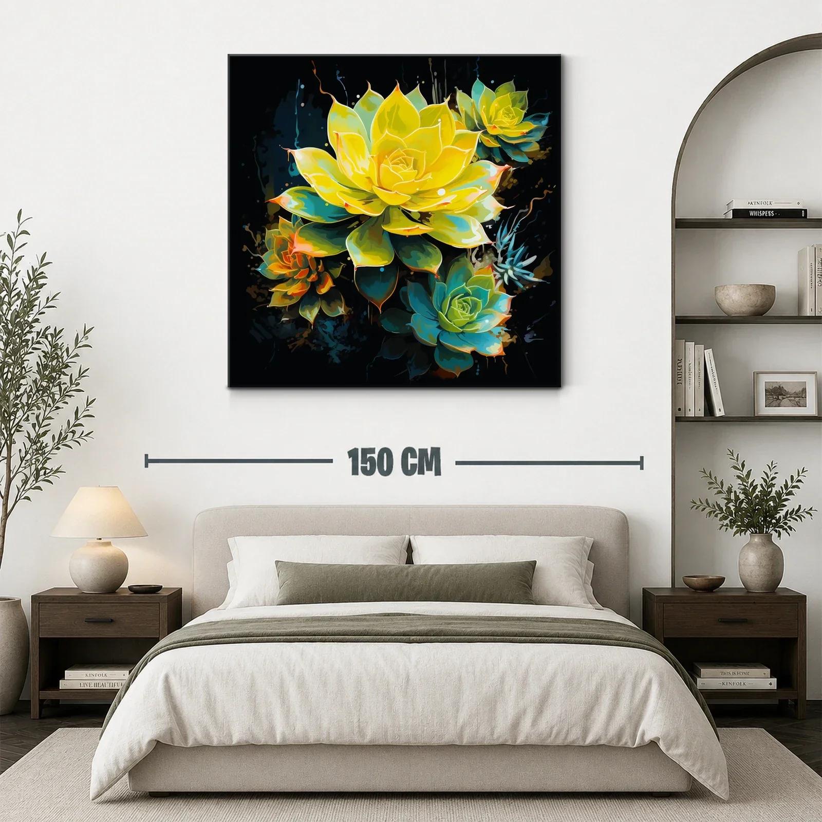 Cuadro floral vibrante con tonos amarillos y verdes — miniatura 3