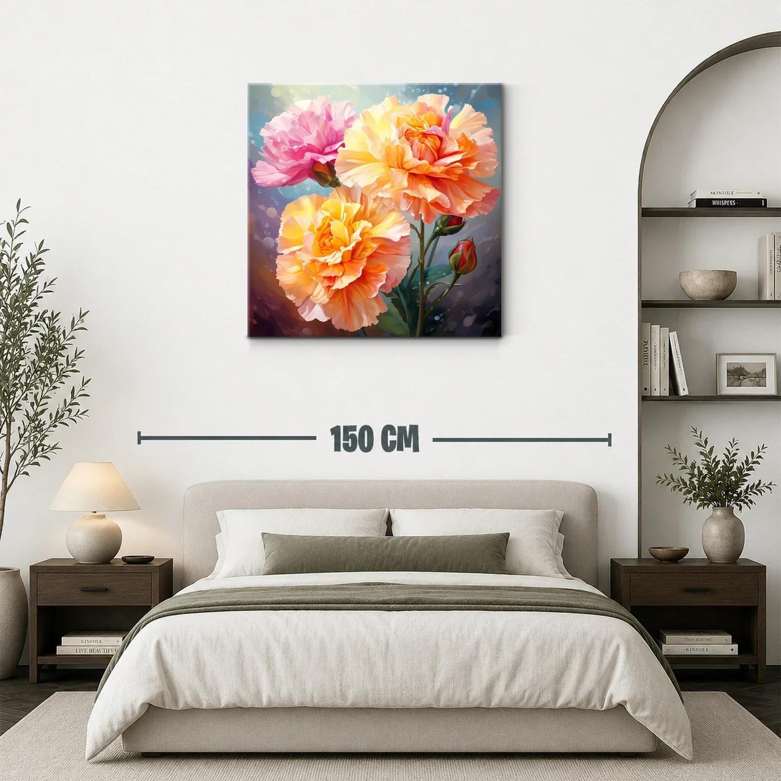 Cuadro floral vibrante con rosas en tonos cálidos y rosas — miniatura 3