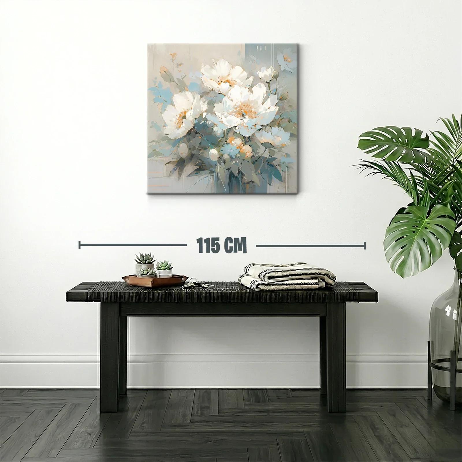 Cuadro con flores blancas y tonos suaves azules y beige — miniatura 2