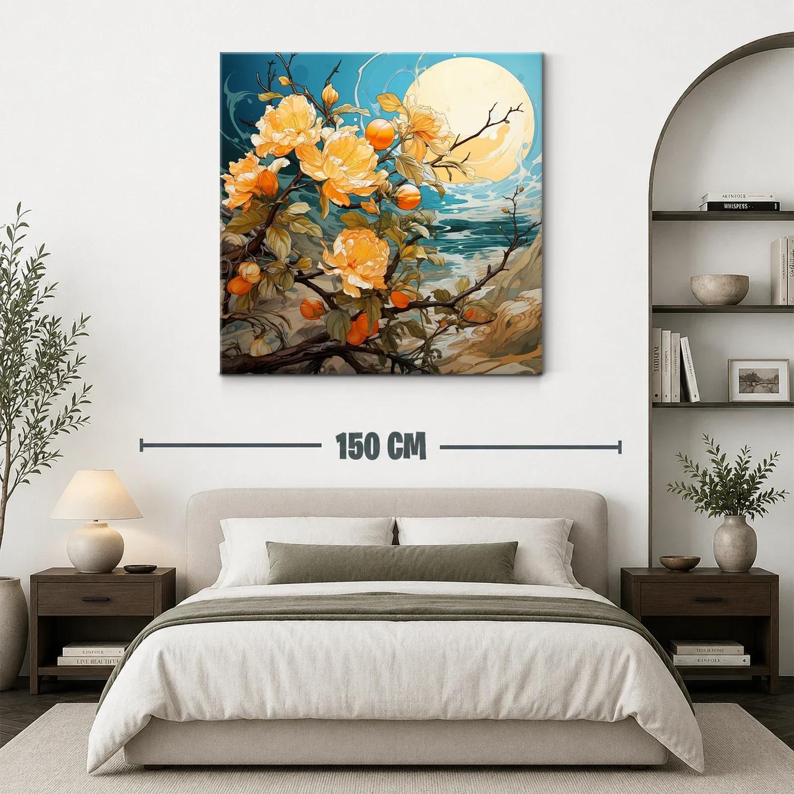 Flores naranjas bajo luna llena junto al mar — miniatura 3