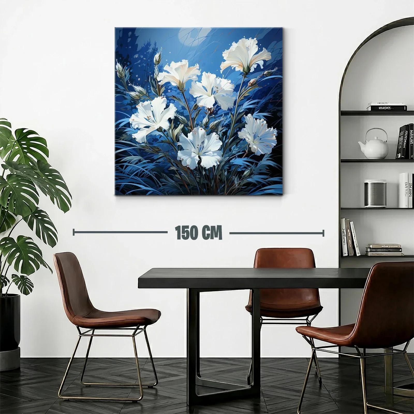 Cuadro con delicadas flores blancas sobre fondo azul — miniatura 2