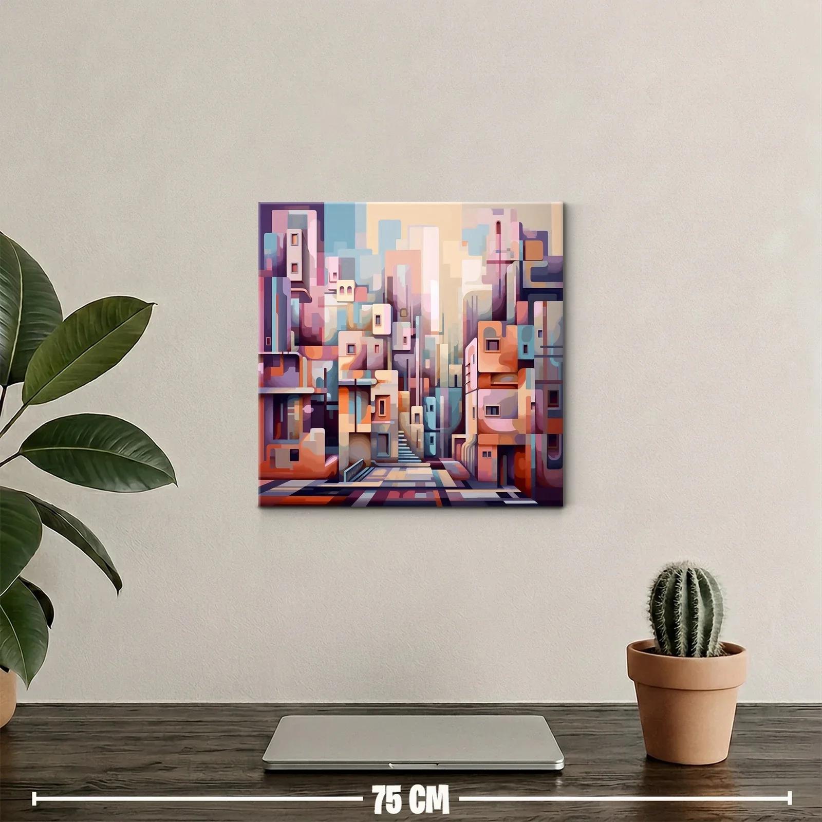 Composición urbana abstracta en tonos pastel y cálidos — miniatura 2