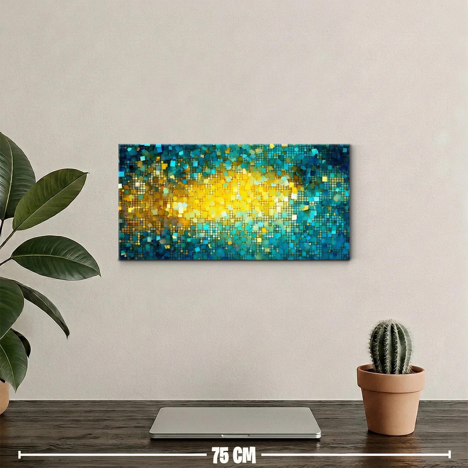 Cuadro mosaico abstracto luminoso con franja dorada — miniatura 2