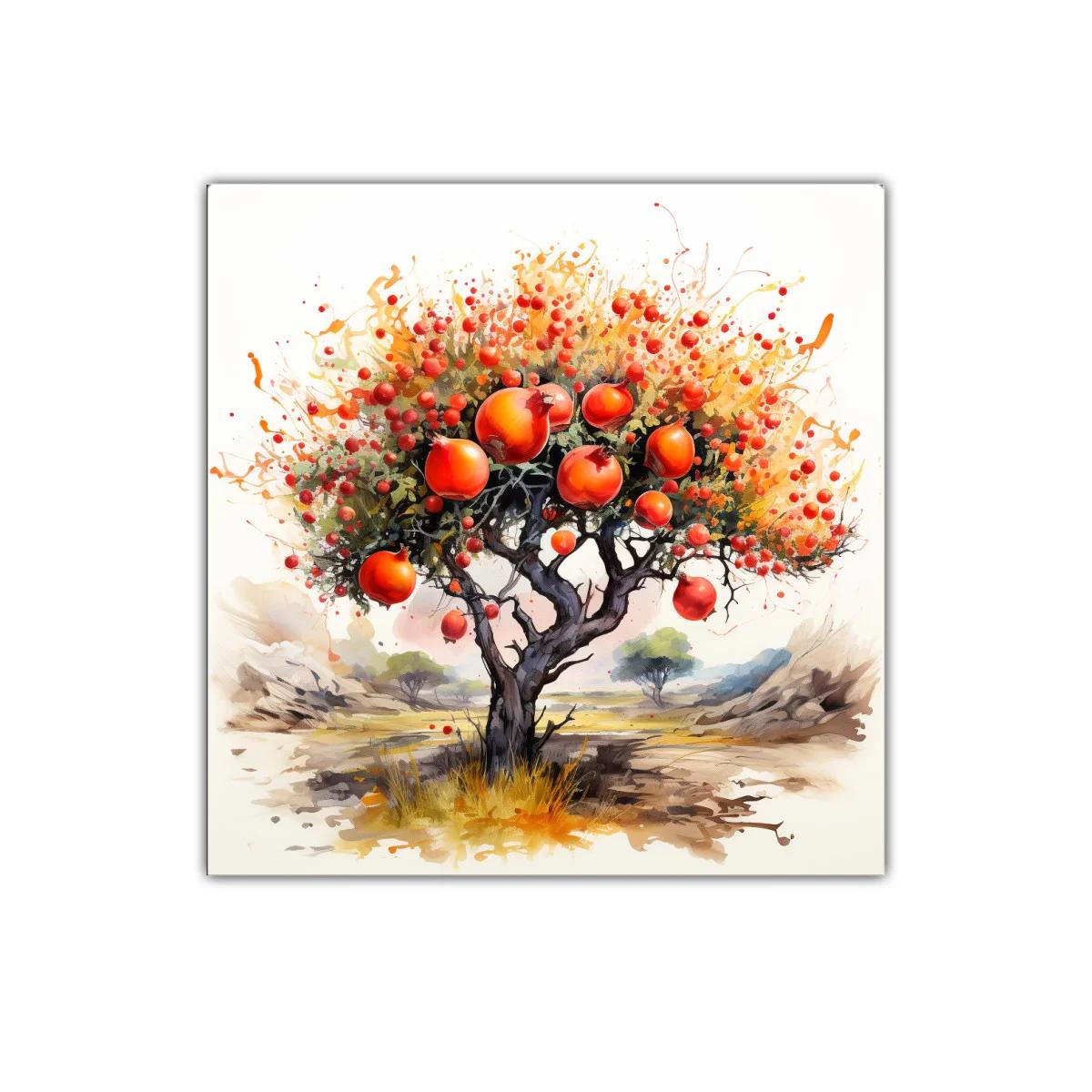 Árbol frutal con granadas en tonos cálidos y vibrantes — miniatura 1