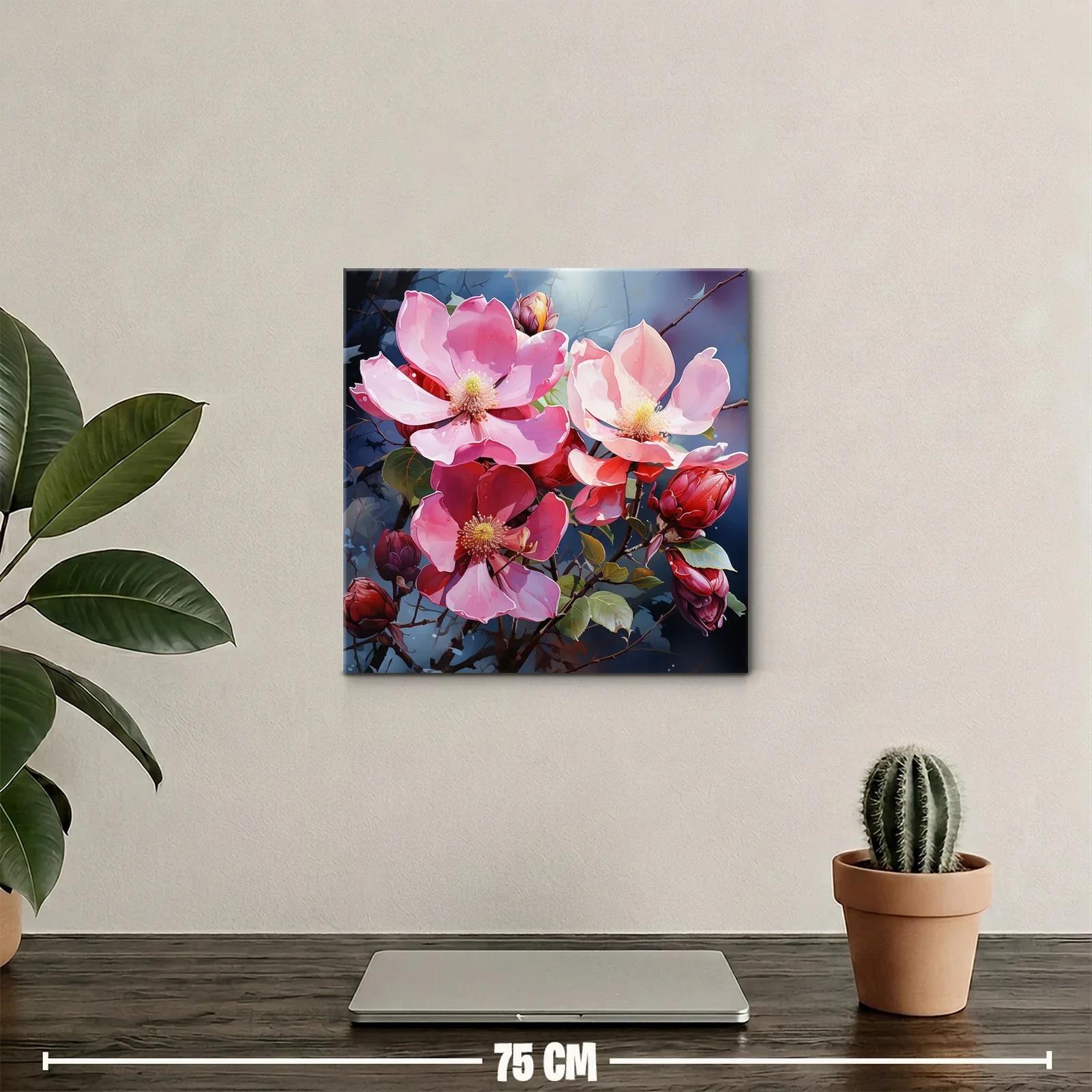 Flores rosas en contraste con fondo azul oscuro — miniatura 2