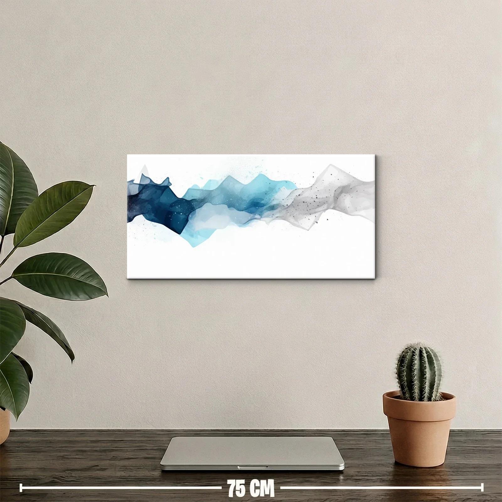 Cuadro ondas abstractas en azul y gris con velos translúcidos — miniatura 2