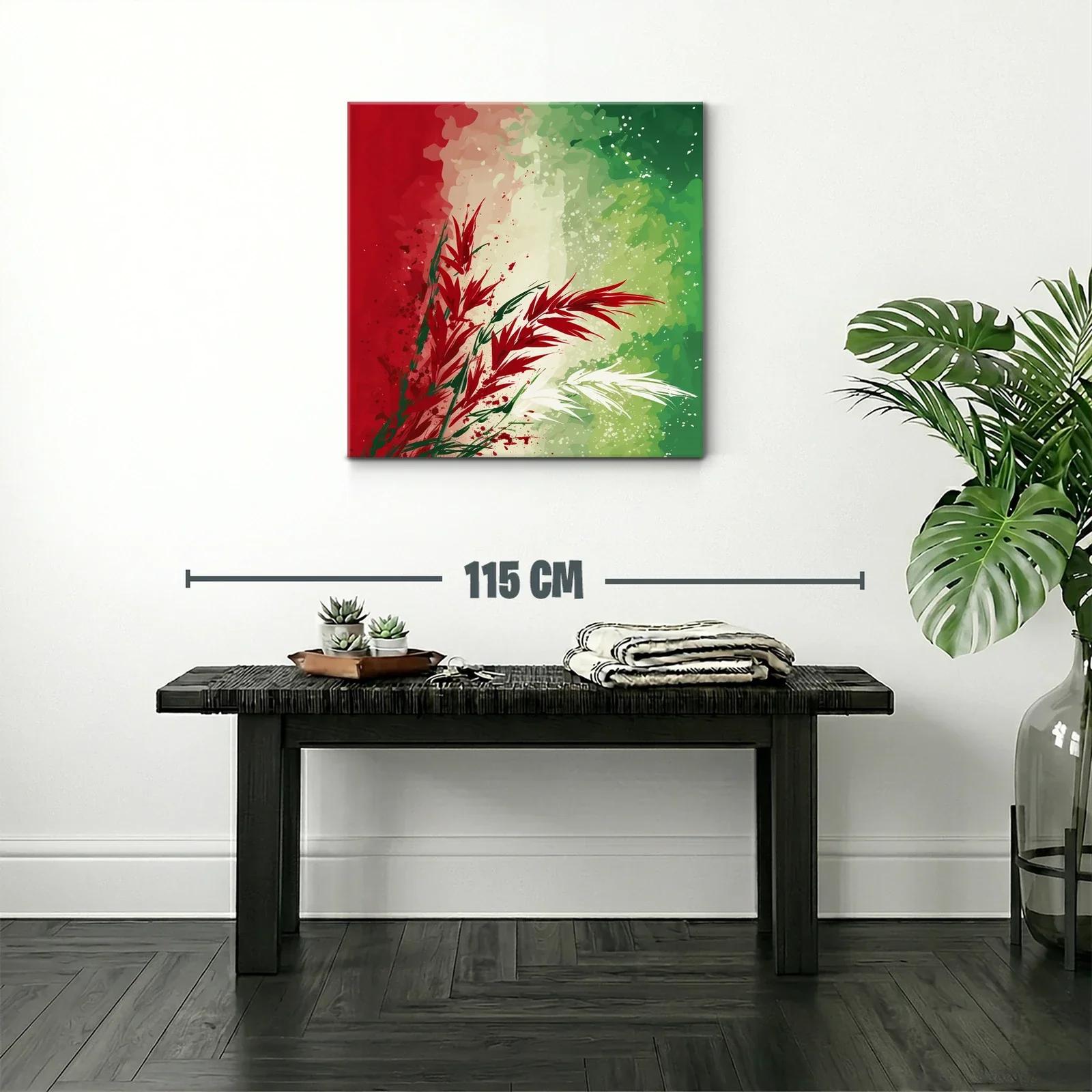 Composición abstracta en rojo verde y blanco vibrante — miniatura 2