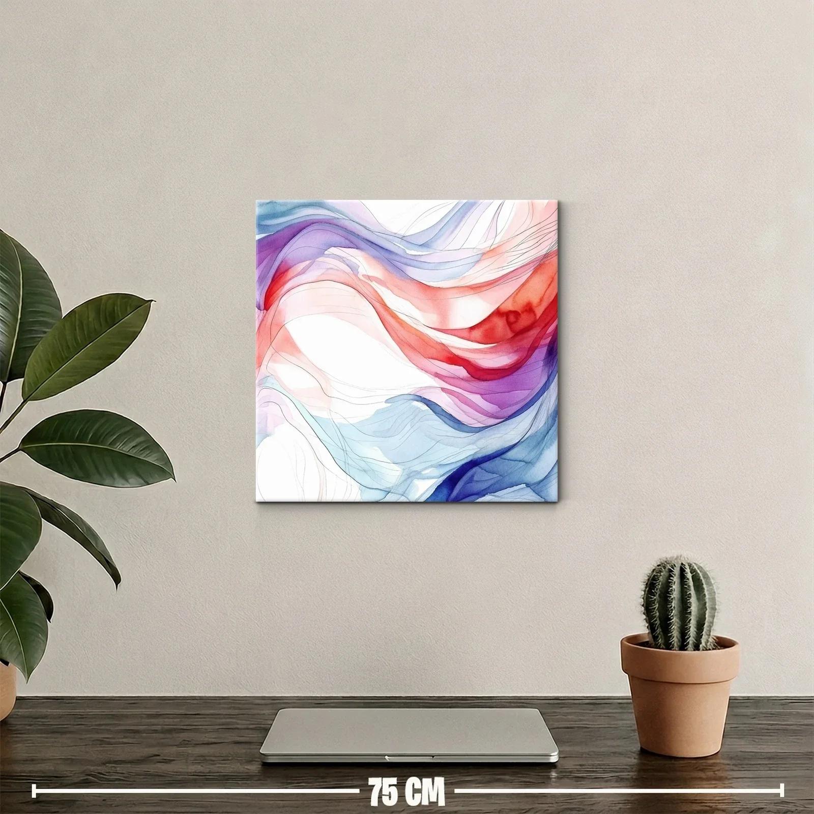 Cuadro abstracto con ondulaciones en rojo y azul suave — miniatura 2