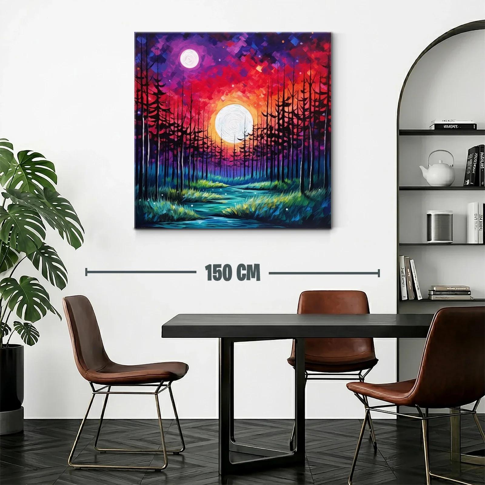 Paisaje de bosque nocturno con luna llena vibrante — miniatura 2