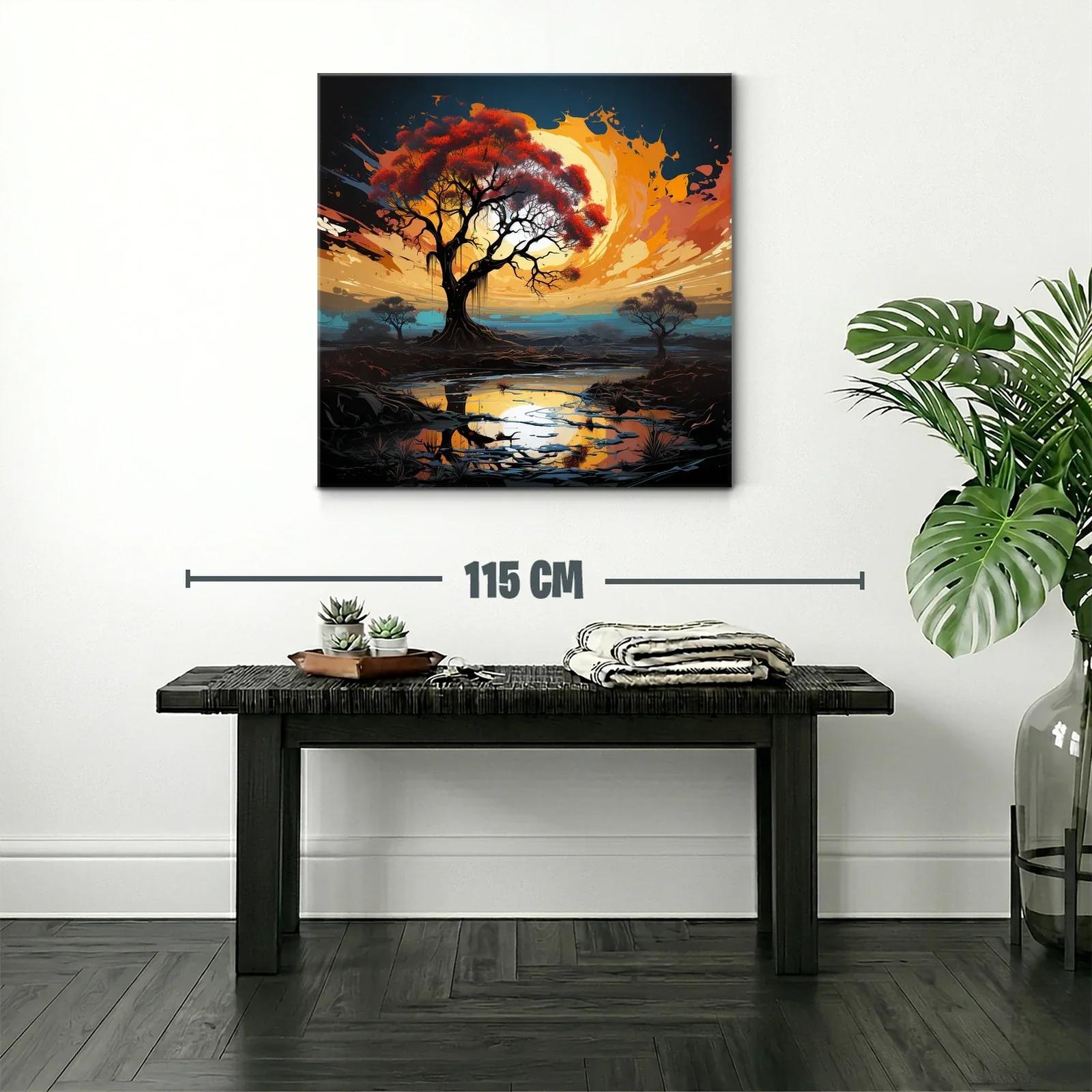 Atardecer vibrante con árbol y reflejo en estanque — miniatura 2