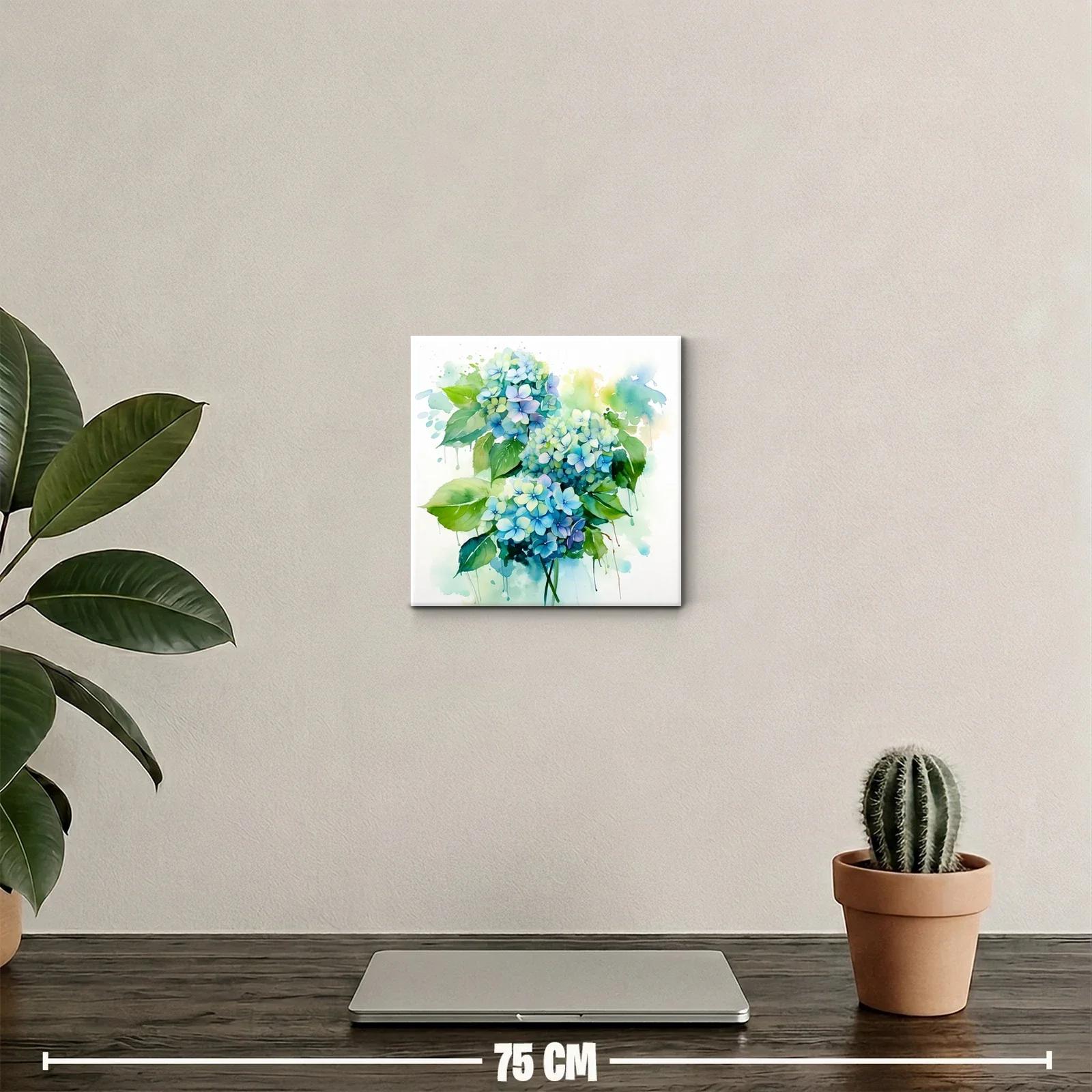 Cuadro decorativo flores de hortensia en tonos azules y verdes — miniatura 2