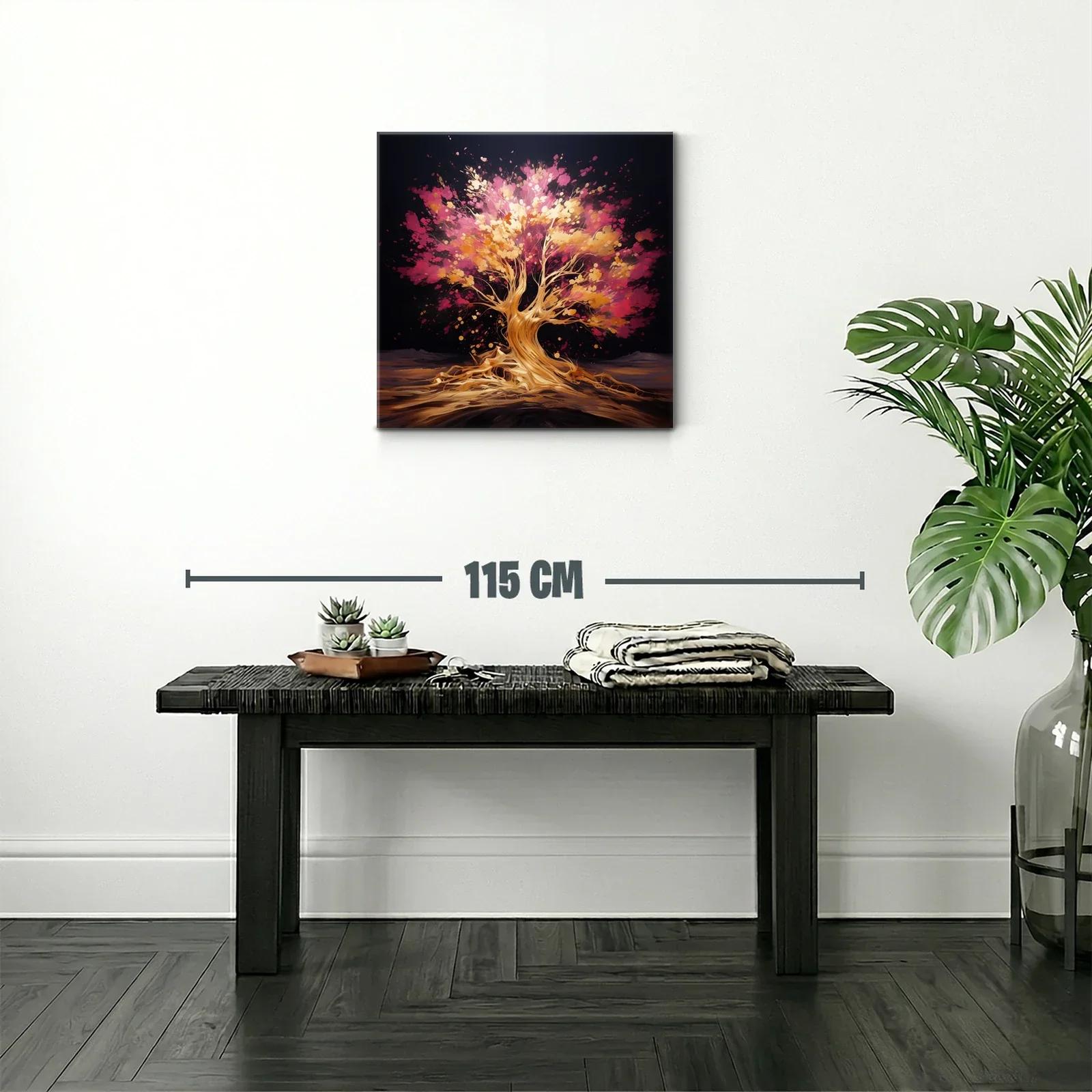 Árbol vibrante con tonos dorados y rosas en fondo oscuro — miniatura 2