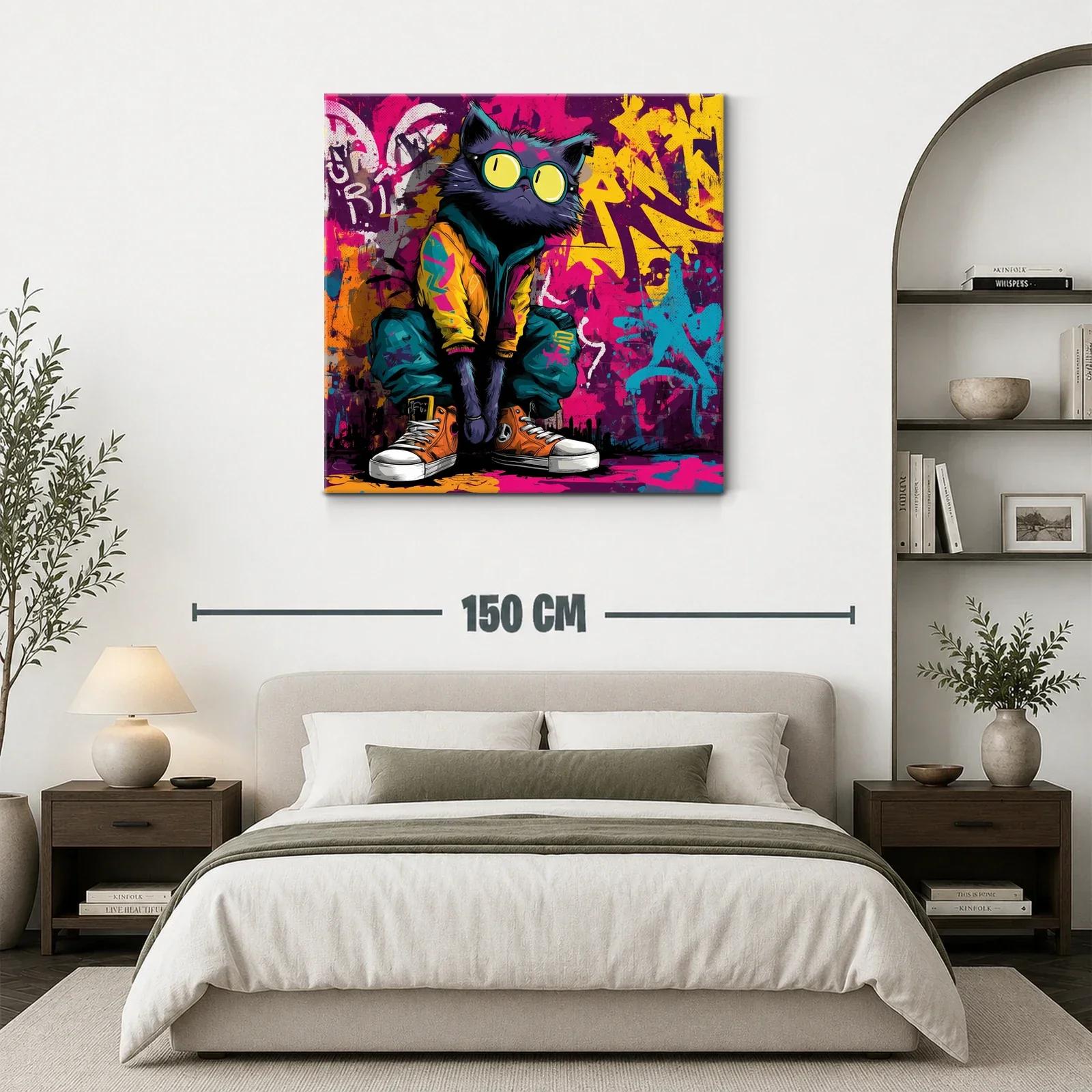 Cuadro gato urbano en vibrante estilo grafiti moderno — miniatura 3