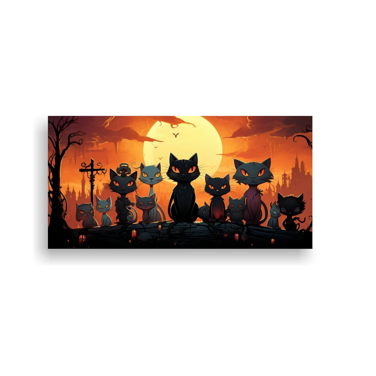 Cuadro gatos negros con luna llena y castillo embrujado — imagen principal