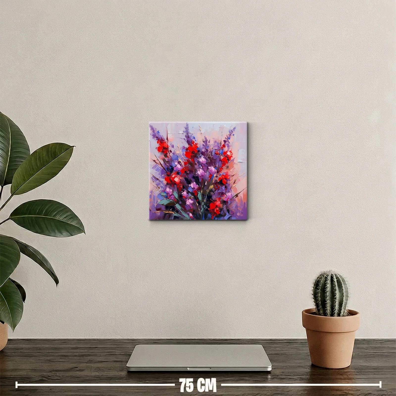 Cuadro decorativo con ramo vibrante en tonos rojos y púrpuras — miniatura 2