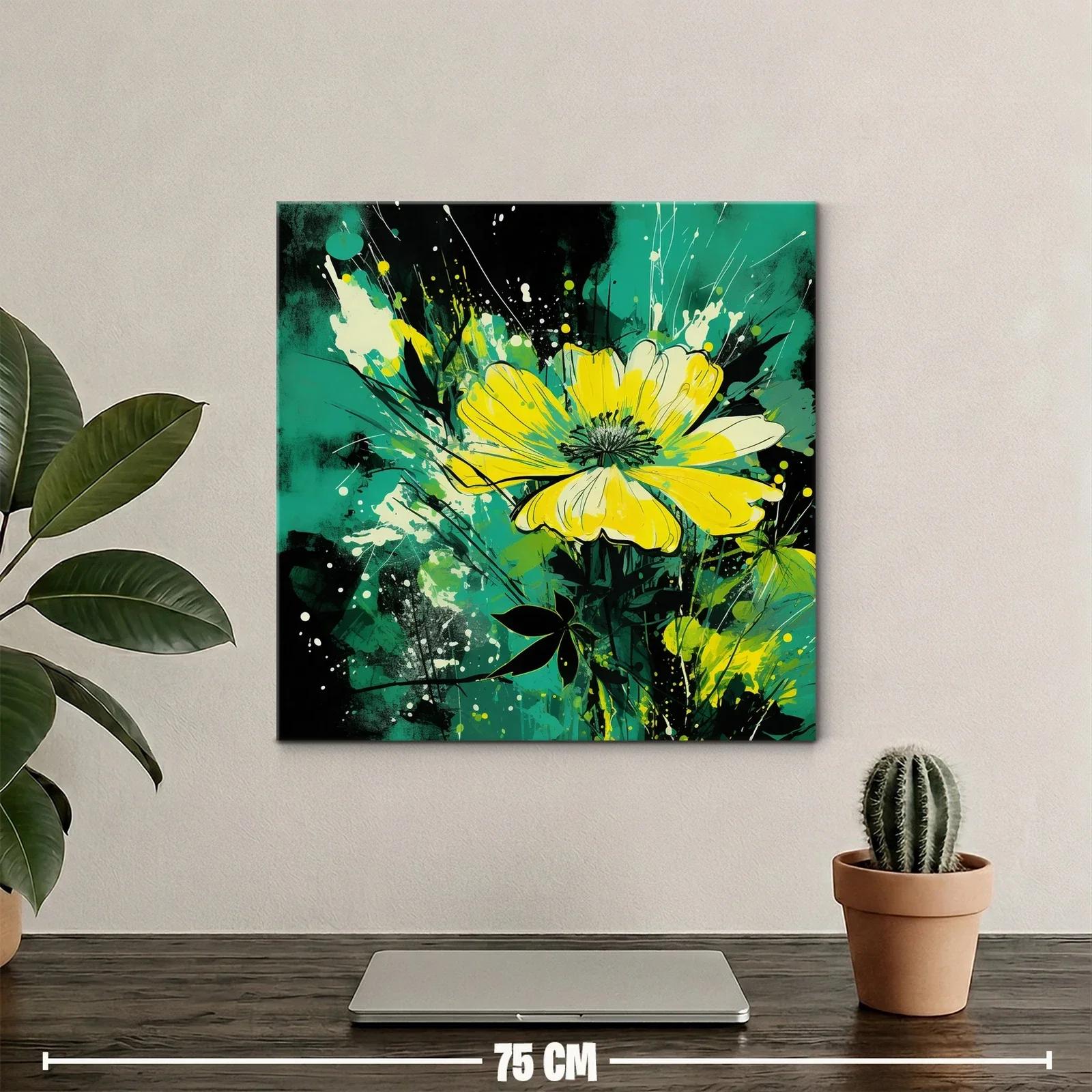 Flores amarillas vibrantes sobre fondo turquesa y negro — miniatura 2