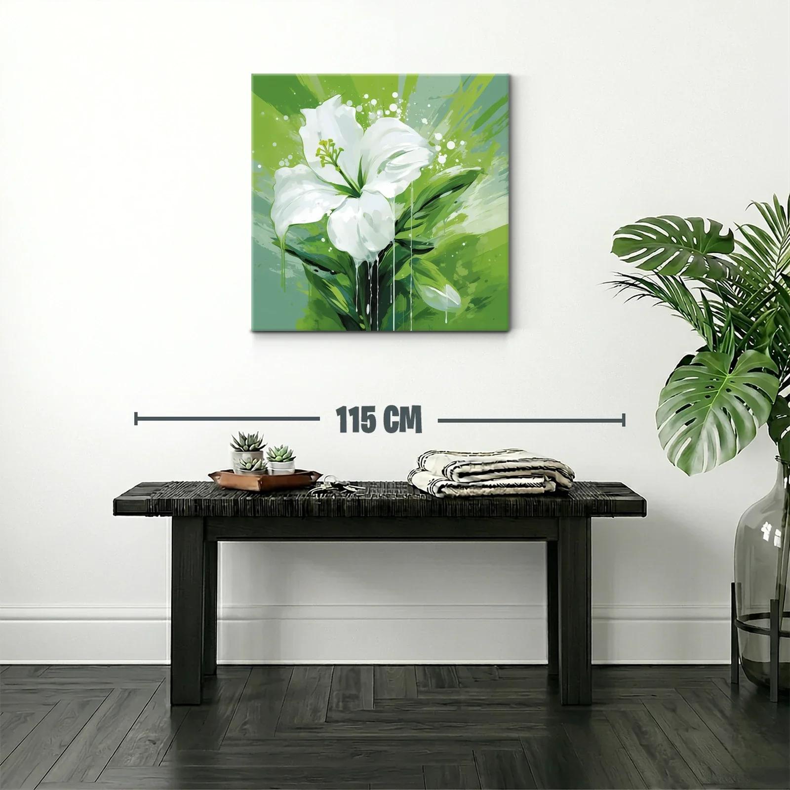 Cuadro floral con elegante azucena blanca y fondo verde vibrante — miniatura 2