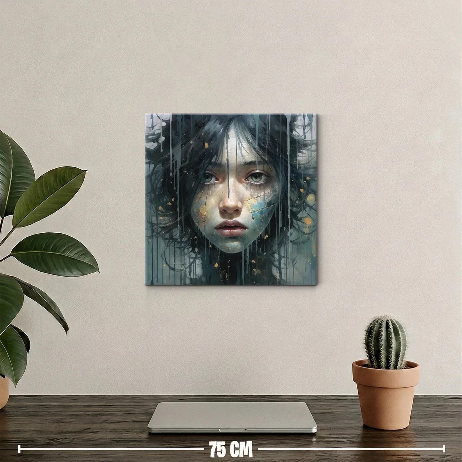 Retrato expresivo con tonos fríos y detalles dorados — miniatura 2