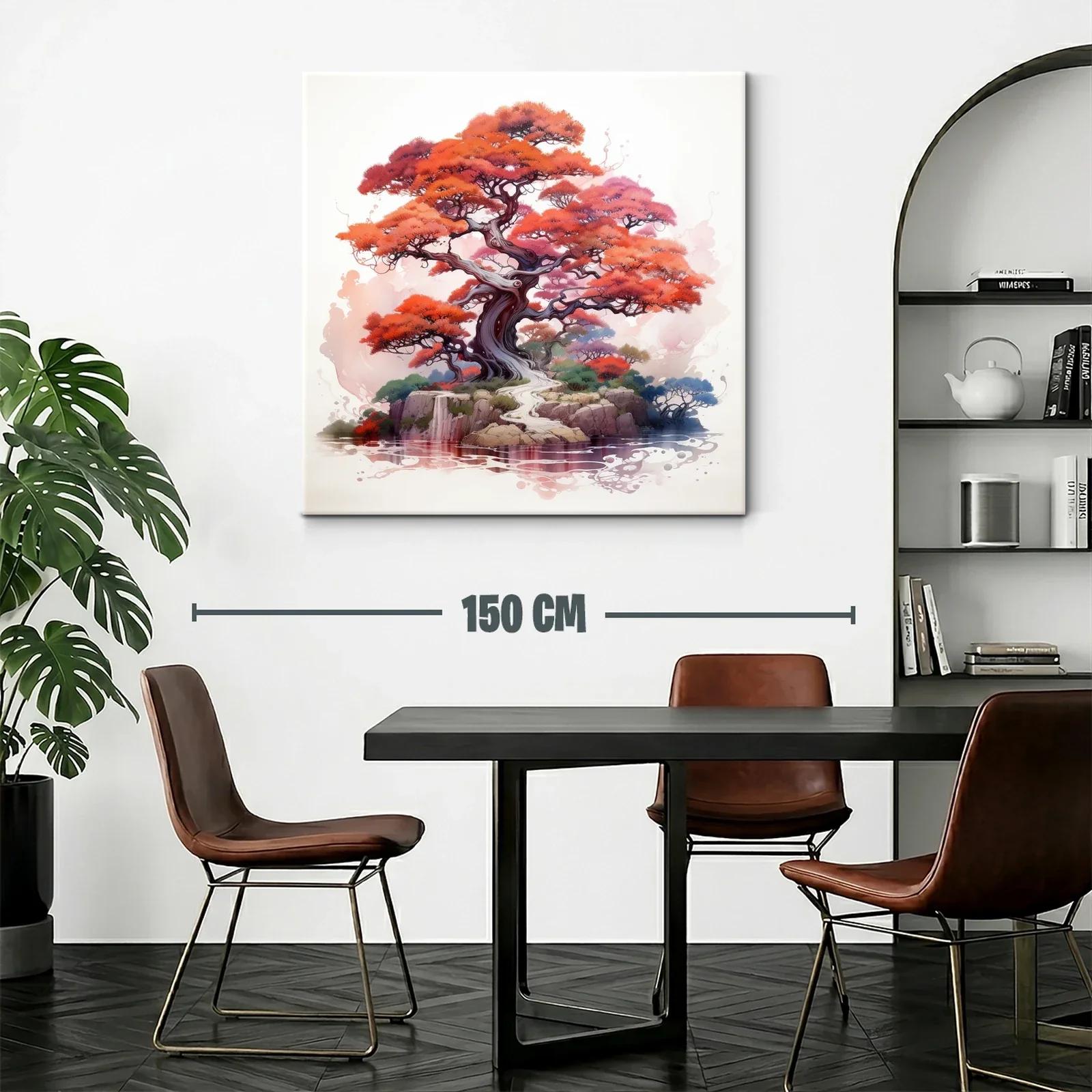 Árbol rojo y paisaje sereno con reflejo en el agua — miniatura 2