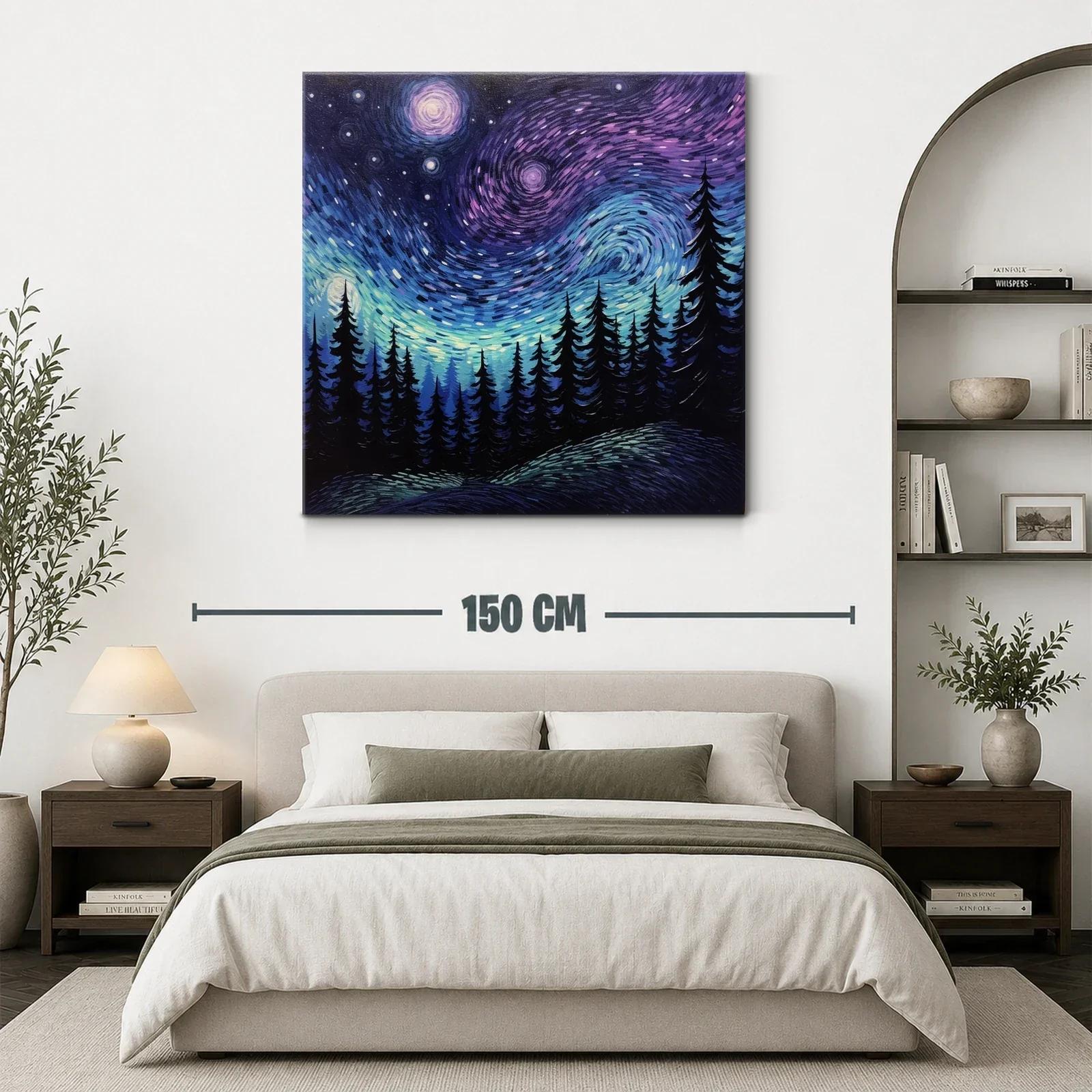 Cielo estrellado sobre bosque en tonos azul y violeta — miniatura 3