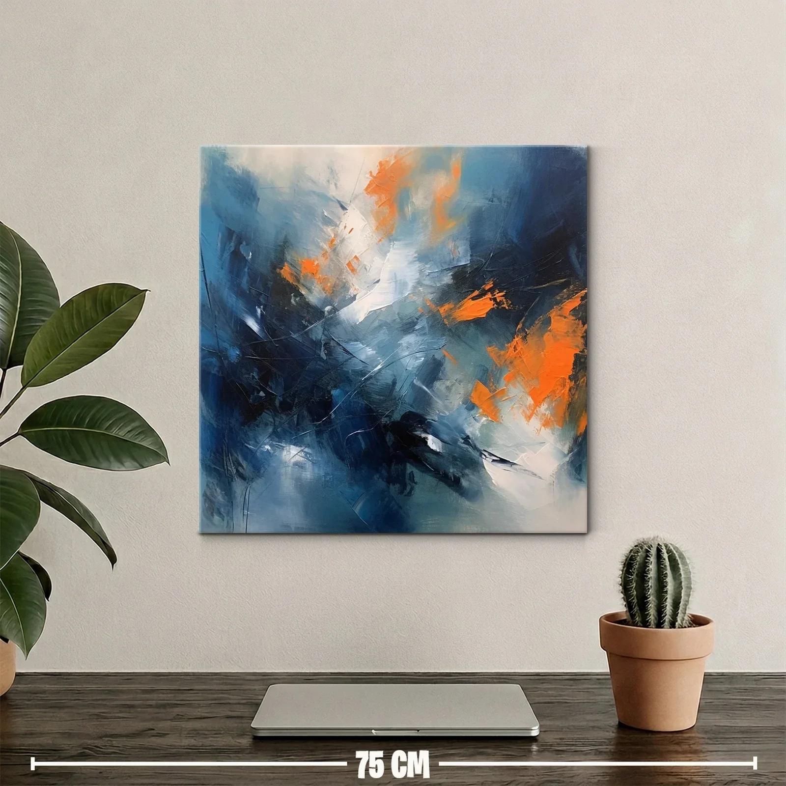 Cuadro abstracto con tonos azulados y naranjas vibrantes — miniatura 2