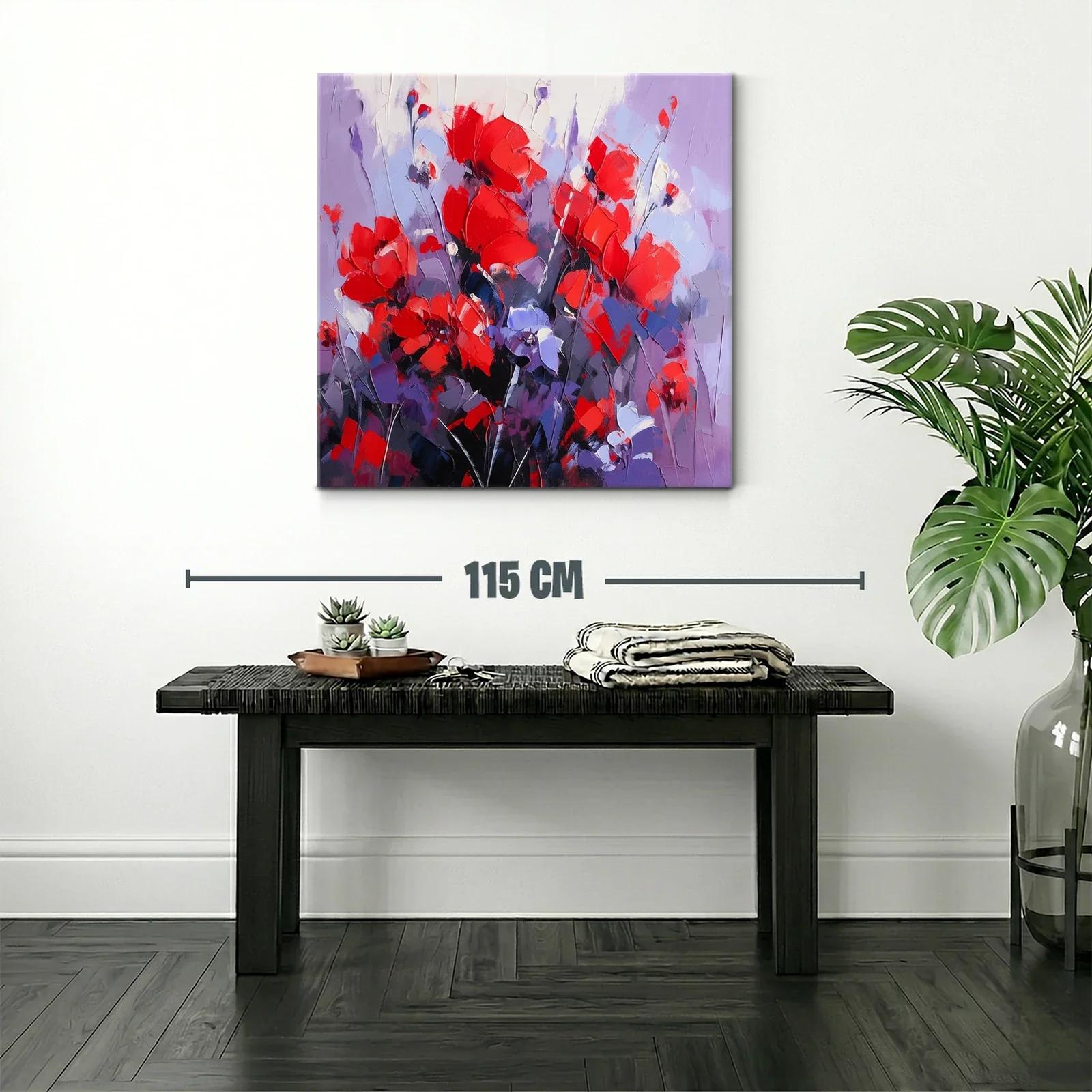 Cuadro floral vibrante con tonos rojos y lilas — miniatura 2