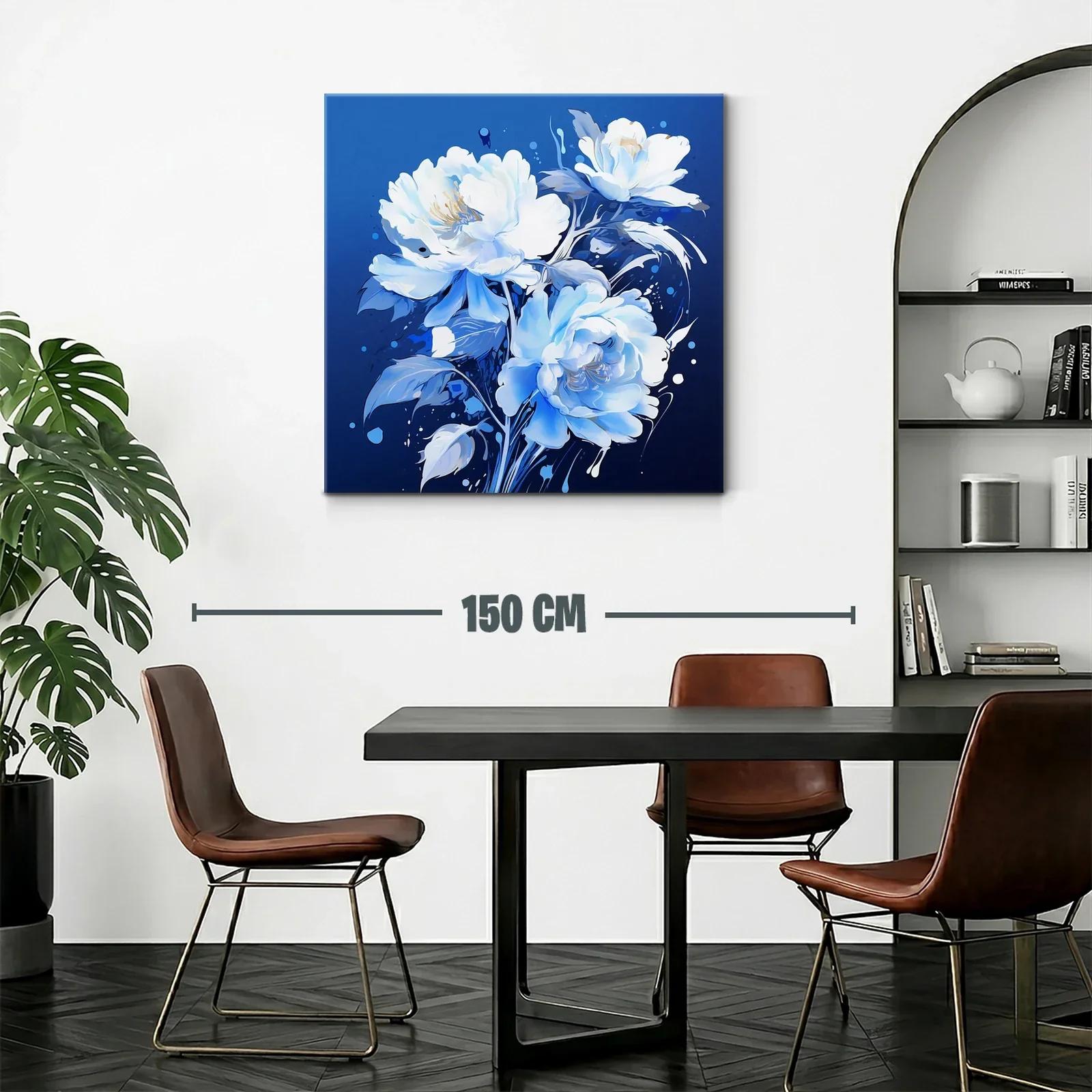 Elegantes flores blancas sobre fondo azul intenso — miniatura 2