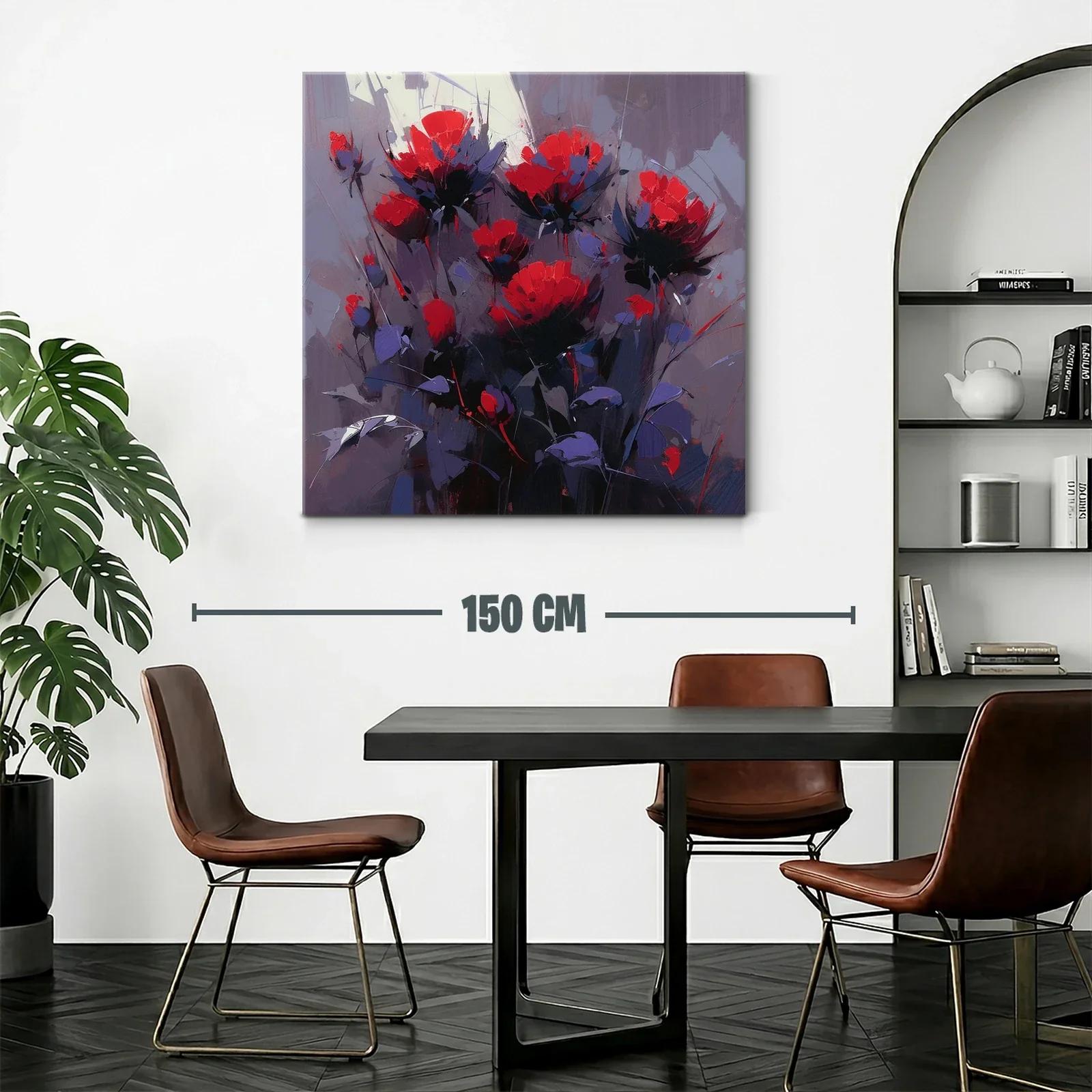 Cuadro moderno con flores rojas vibrantes y fondo gris — miniatura 2