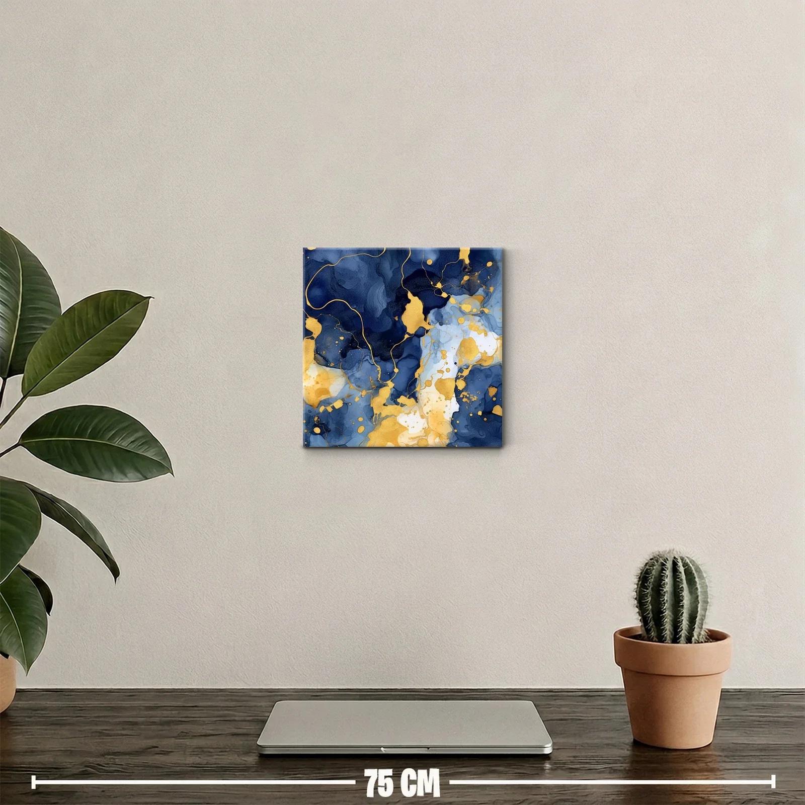 Cuadro abstracto elegante en tonos azul intenso y dorado — miniatura 2