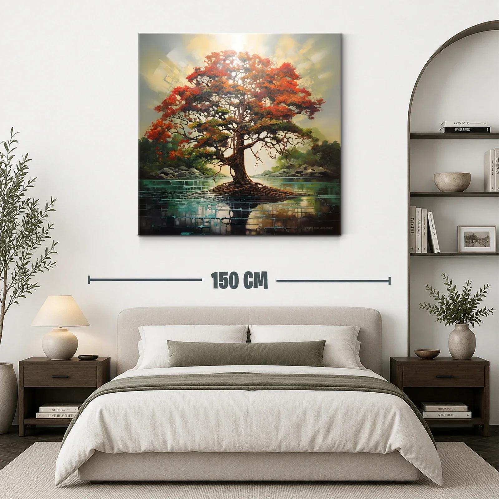 Árbol vibrante con raíces sobre lago sereno — miniatura 3