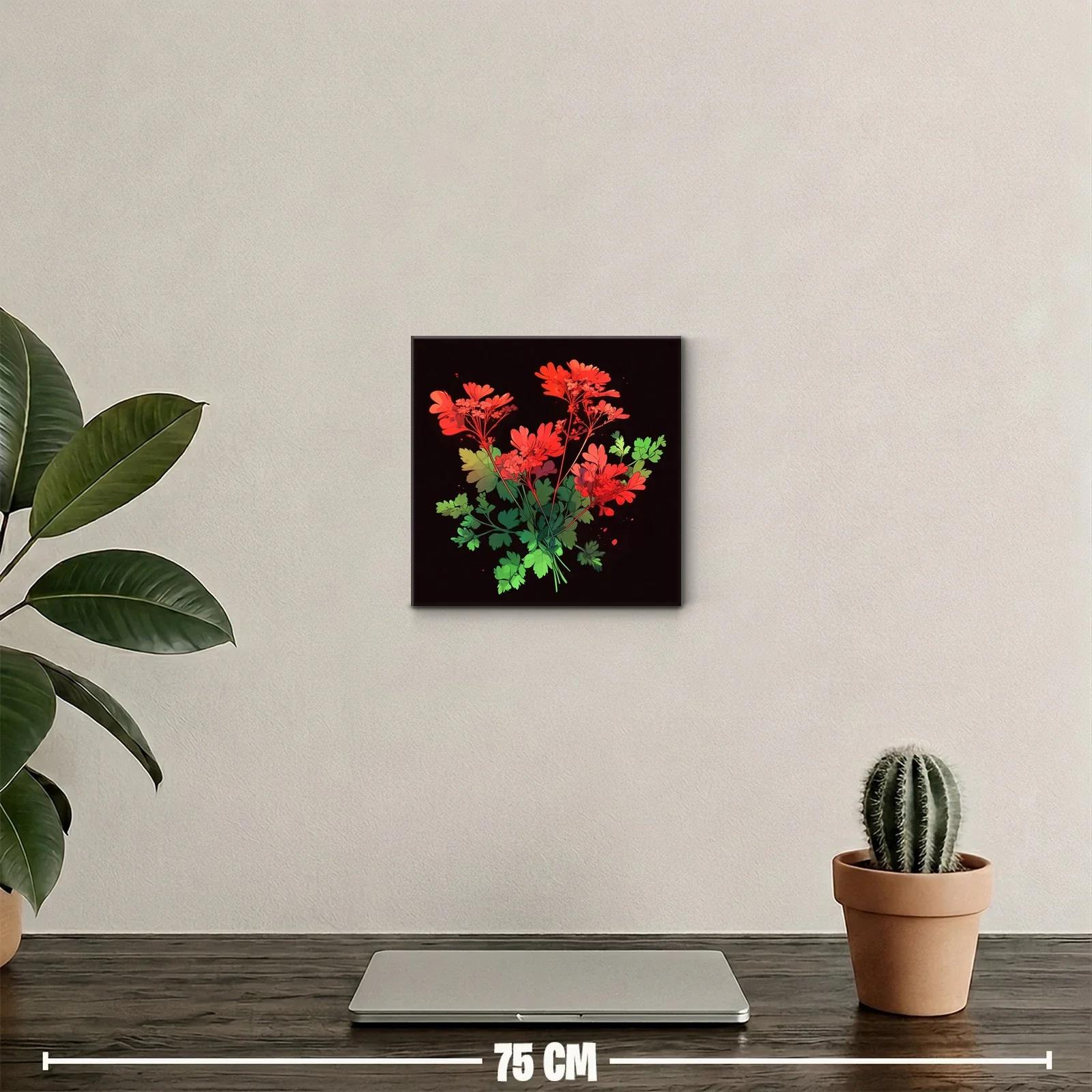Ramo vibrante de flores rojas y hojas verdes sobre fondo oscuro — miniatura 2