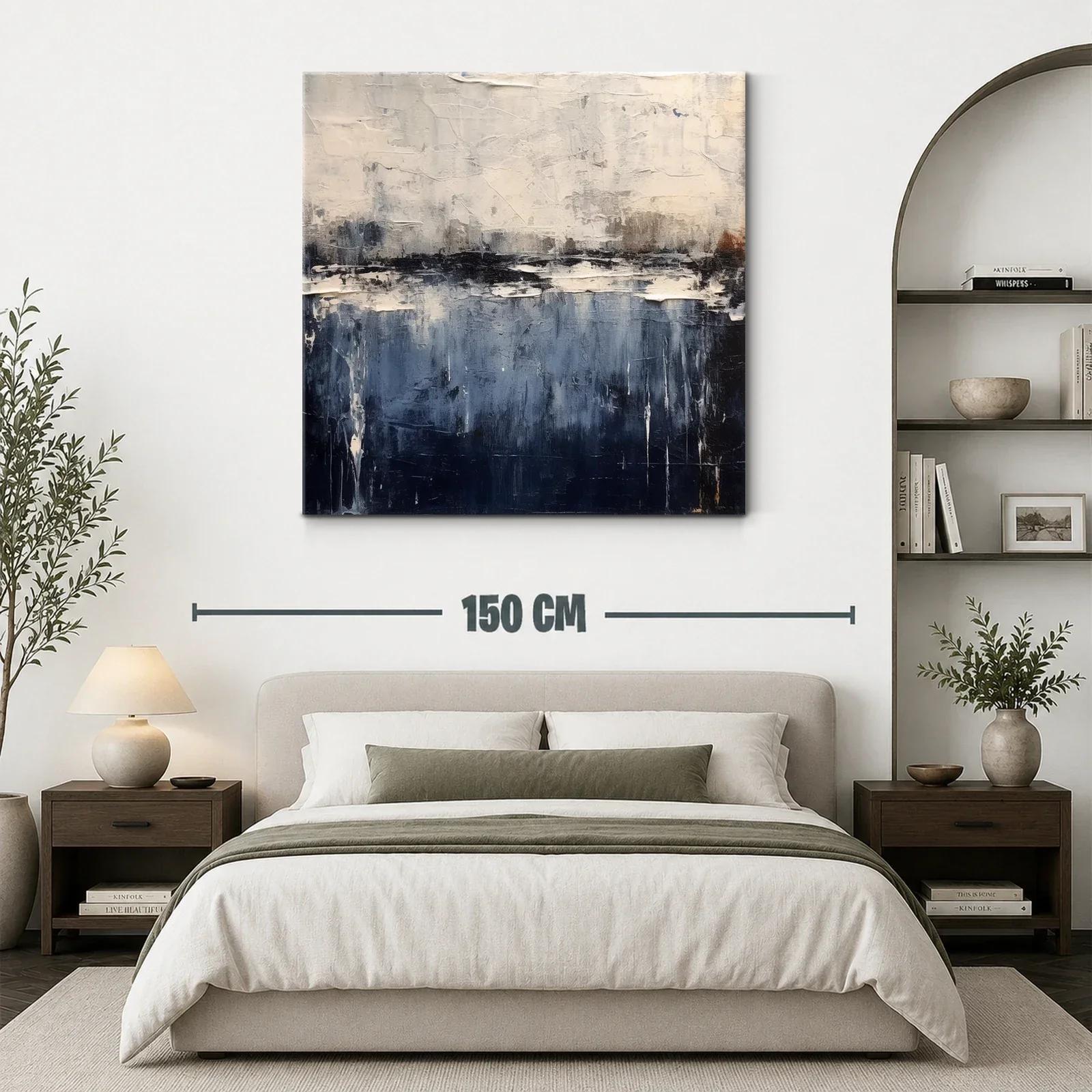Cuadro abstracto paisaje azul y blanco con texturas — miniatura 3